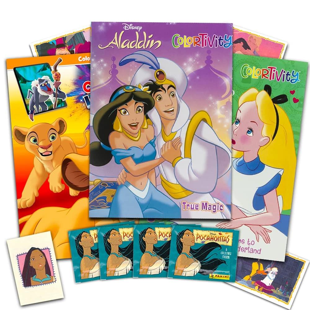 3 Disney Coloring Books For Kids Ages 4-8 And 2-4 With Stickers (Aladdin,  Lion Kin…