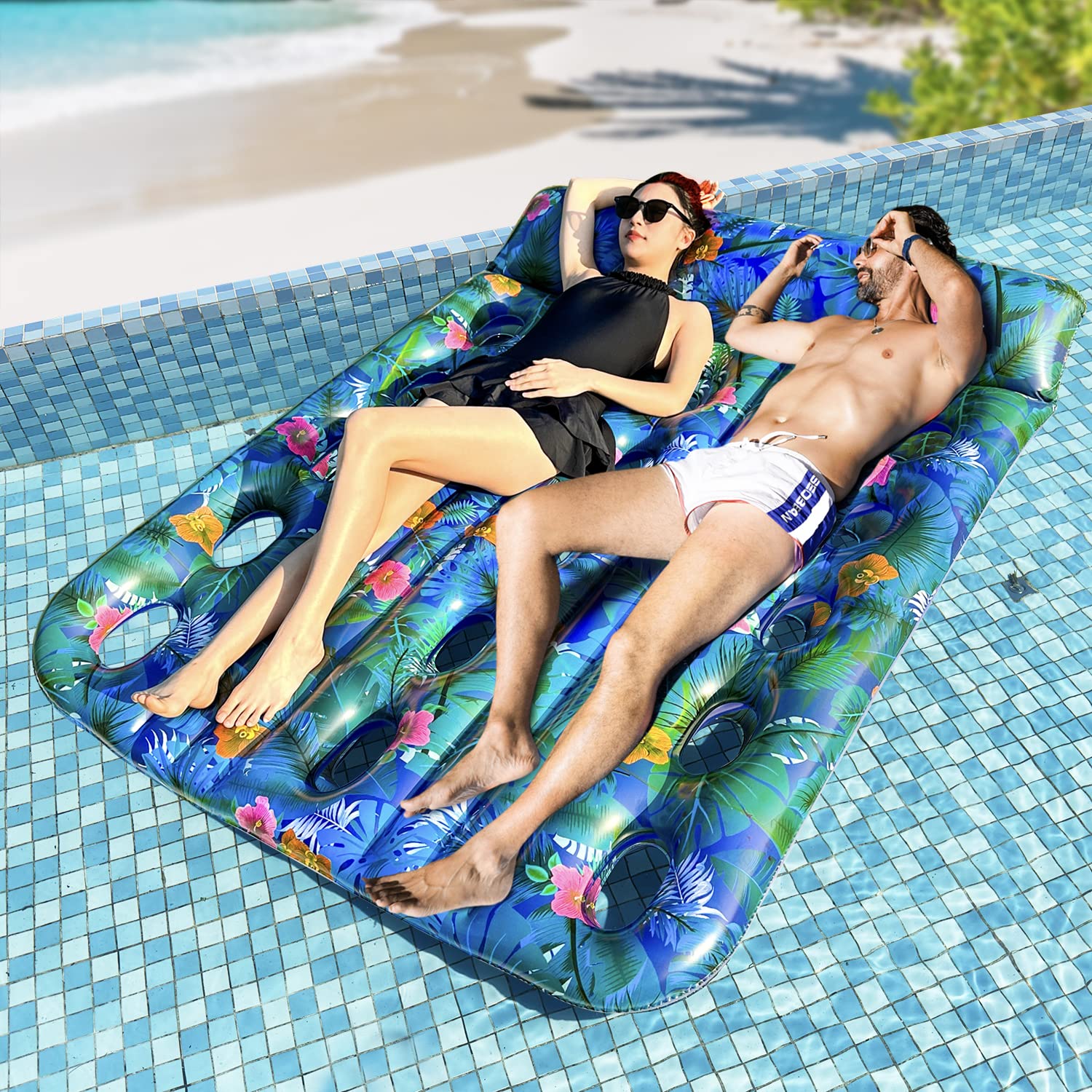 Great Choice Products Extra Large Pool Floats Adults - 72" X56'' Giant Pool Floaties Raft For 2 Person, Inflatable Oversized Pool Float With H?