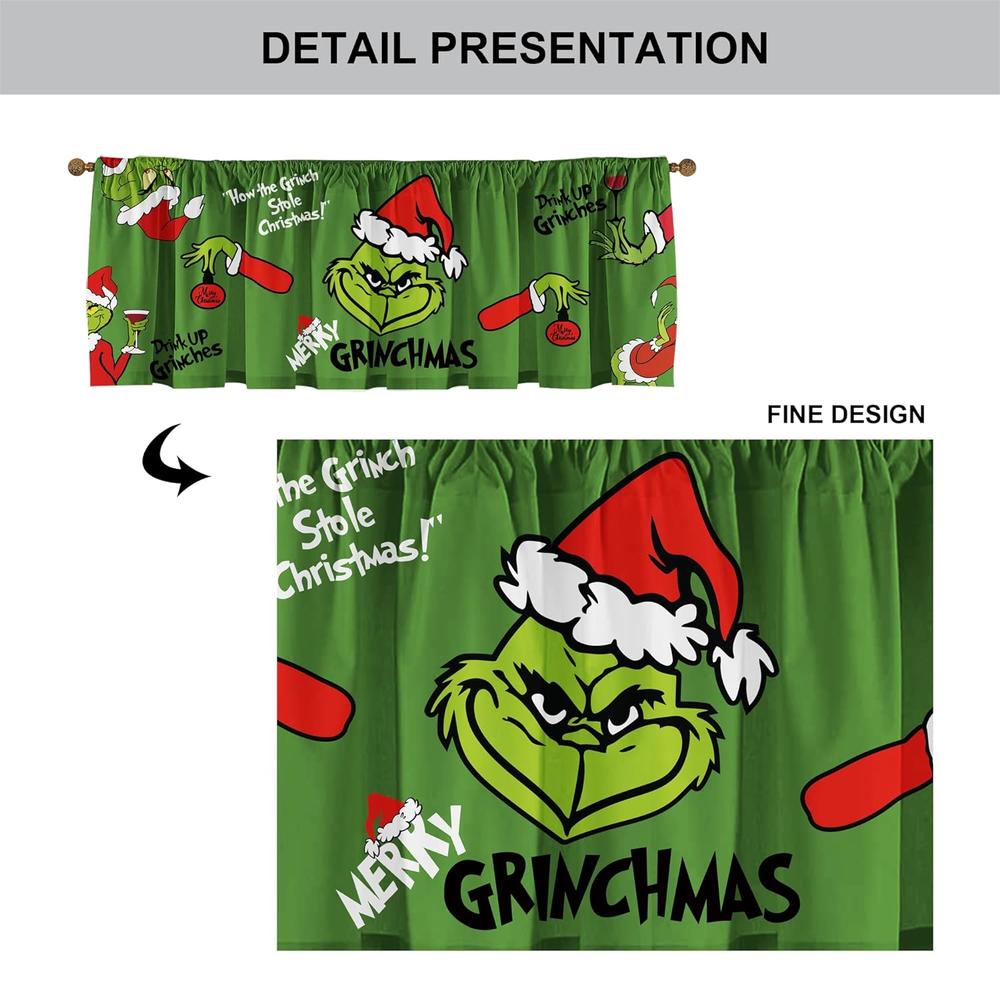 Great Choice Products Festive Green Xmas Window Valances The Stole Christmas Holiday Kitchen Curtain Valances - Short Curtains For Bathroom An…