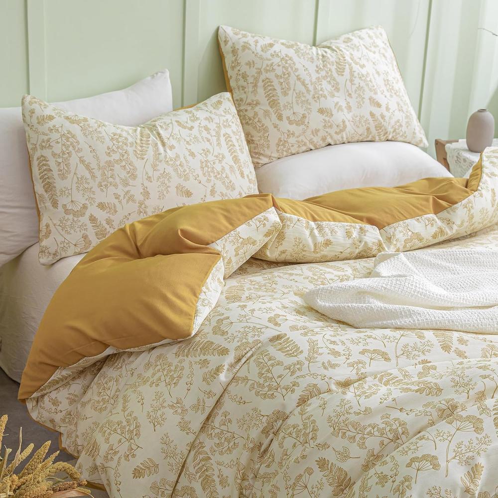 Great Choice Products Ginger Yellow Bedding Comforter Set Floral Queen Comforter Set Brown Branches Flowers Leaves Botancial Bedding Set With …