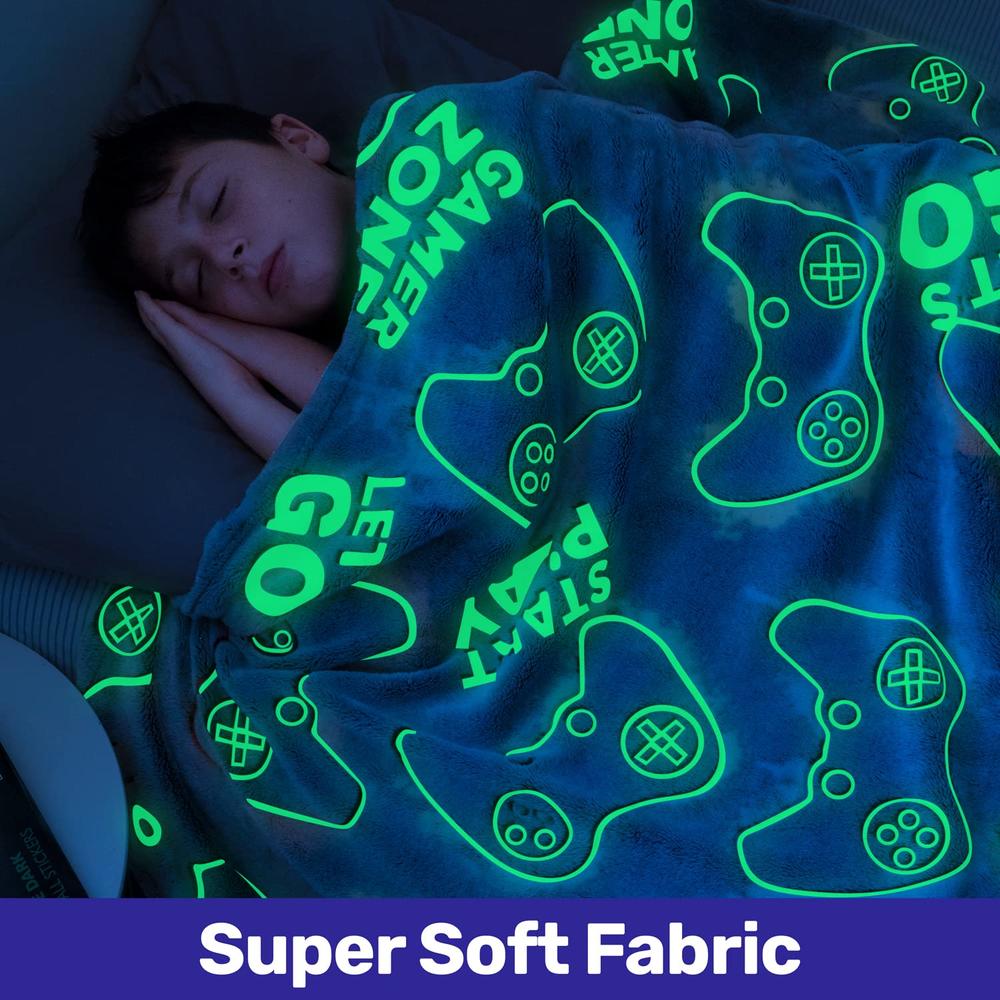 Great Choice Products Glow In The Dark Gamer Blanket - 60 X 80 Inch, Soft Cozy Kids Throw Blanket-Gaming Room Decor For Bedroom, Video Game Gi…
