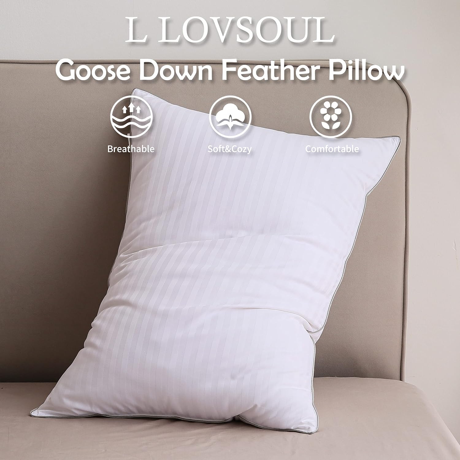 Great Choice Products Goose Down Feather Pillow,White Down Feather Pillow Queen Size Pillow For Sleeping 1000 Thread Count 100% Egyptian Cotto…