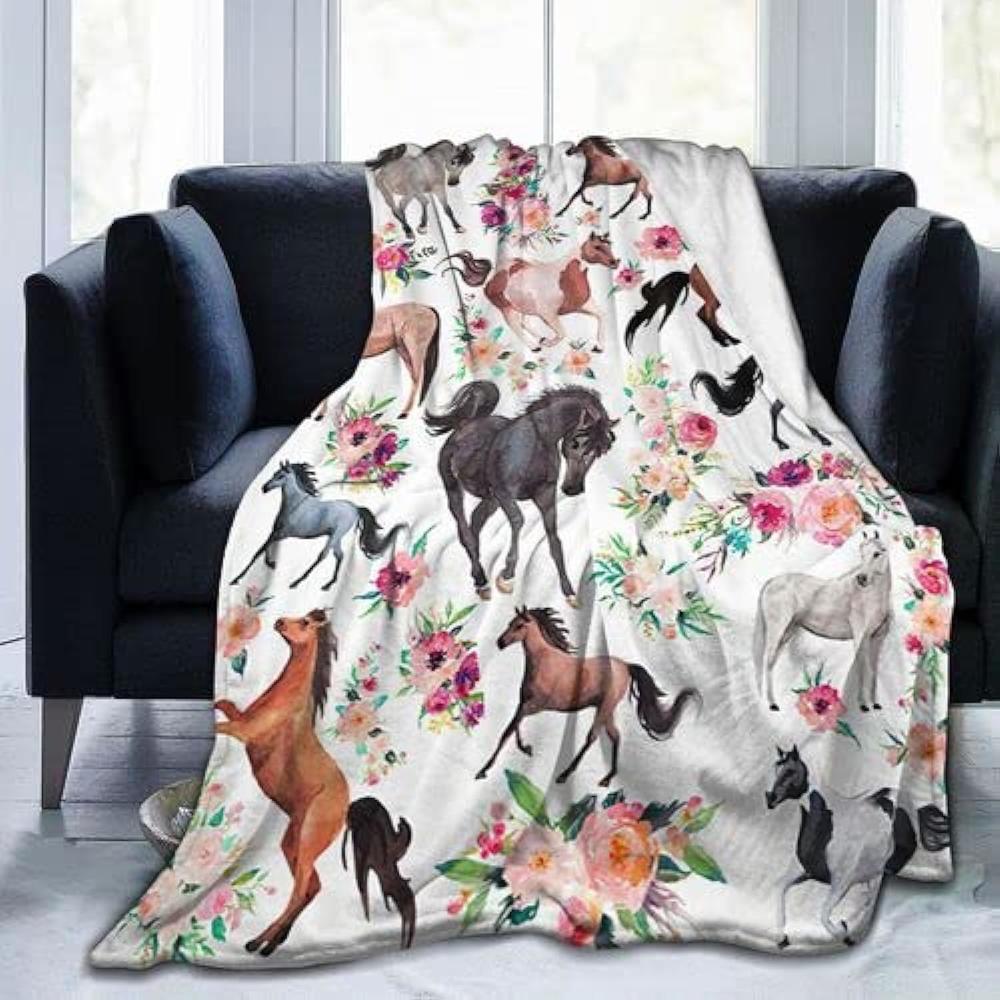 Great Choice Products Horse Blanket For Girls Beautiful Horse With Wreath Throw Blanket, Ultra Soft Warm Fleece Blanket For Couch Bedding Livi…