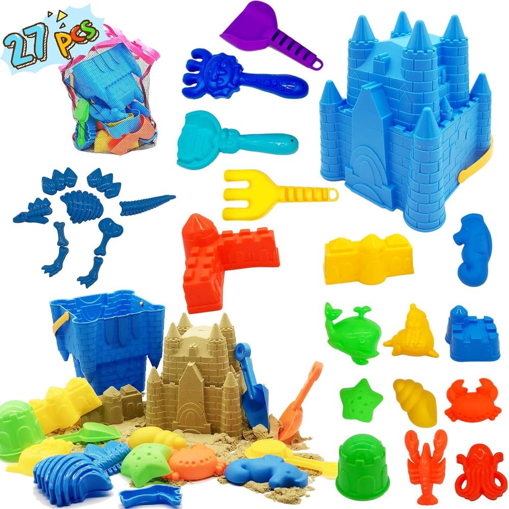 Great Choice Products Kids Beach Sand Toys Set, 27Pcs Beach Toys Castle Molds Sand Molds, Beach Bucket, Beach Shovel Tool Kit, Sandbox Toys Fo…