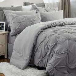 Great Choice Products King Size Comforter Set - Bedding Set King 7 Pieces, Pintuck Bed In A Bag Grey Bed Set With Comforter, Sheets, Pillowcas…