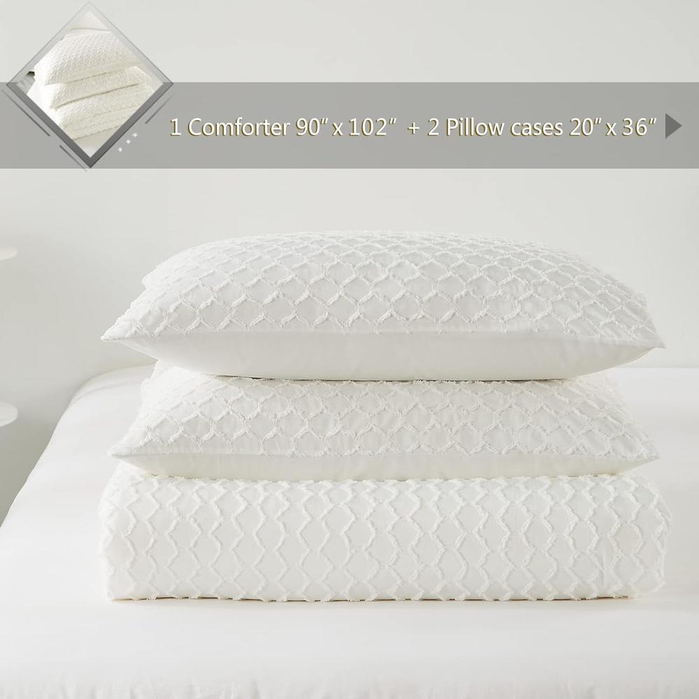 Great Choice Products King Size Comforter Set, White Comforter Sets, 3Pcs Boho Bed Lightweight And Fluffy Tufted Design Bedding For All Season…