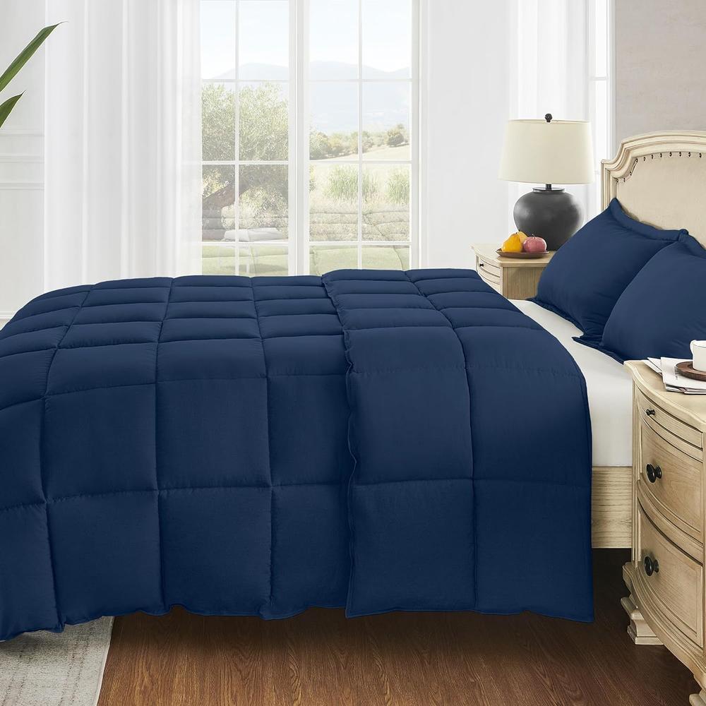 Great Choice Products Navy Queen Size Comforter Set - 3 Pieces Down Alternative Bed Comforter Queen Sets - Navy Queen Comforter (88"X92") With…