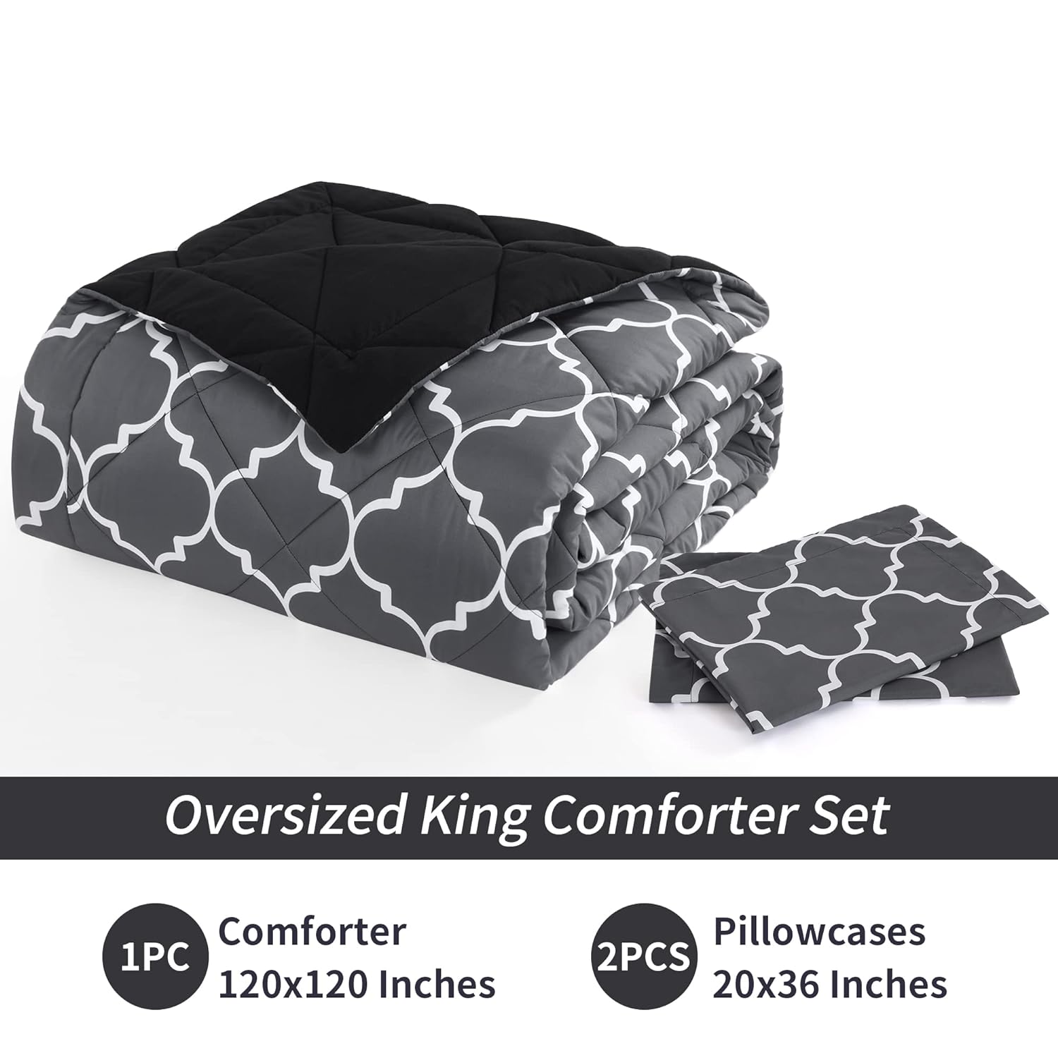 Great Choice Products Oversized King Comforter Set 120X120, Ultra Soft Microfiber Reversible Bedding Sets For King Bed, Down Alternative Comfo…