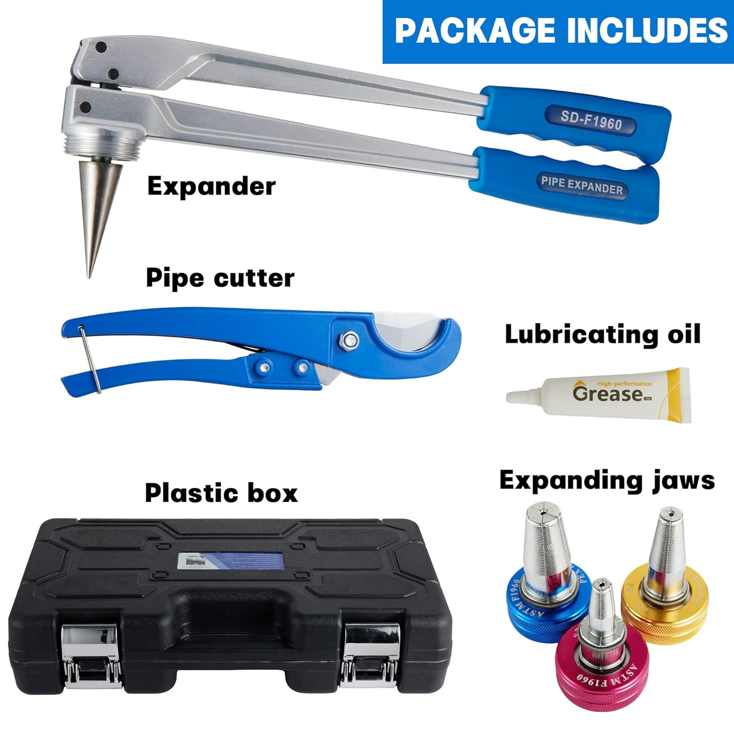 Great Choice Products Pex Pipe A Expansion Tool Kit Astm F1960 With 1/2 Inch 3/4 Inch 1 Inch Expander Heads