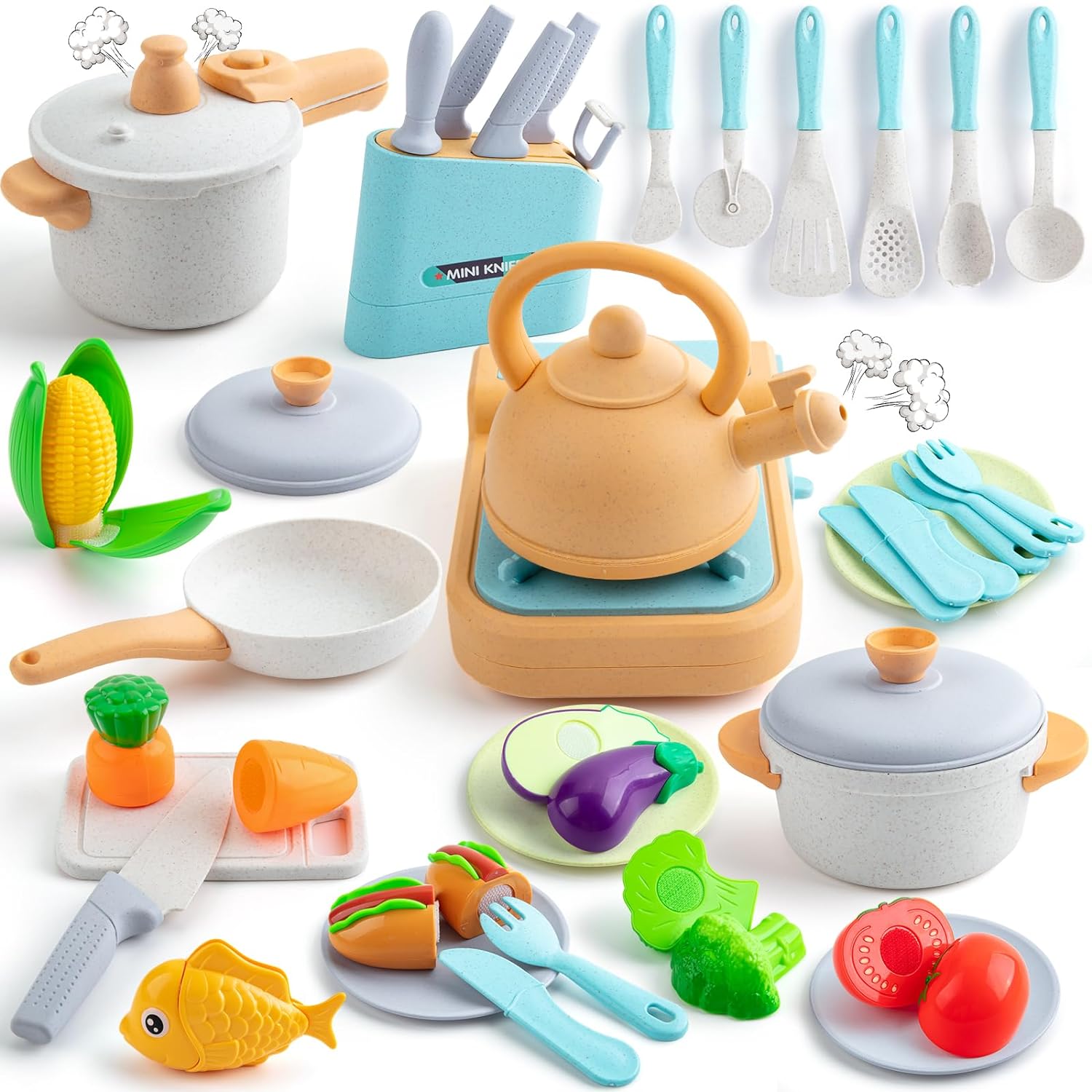 Great Choice Products Pretend Play Kitchen Accessories Set, 44Pcs Kids Kitchen Playset Cookware Toys With Play Pots And Pans, Gas Stove With S…