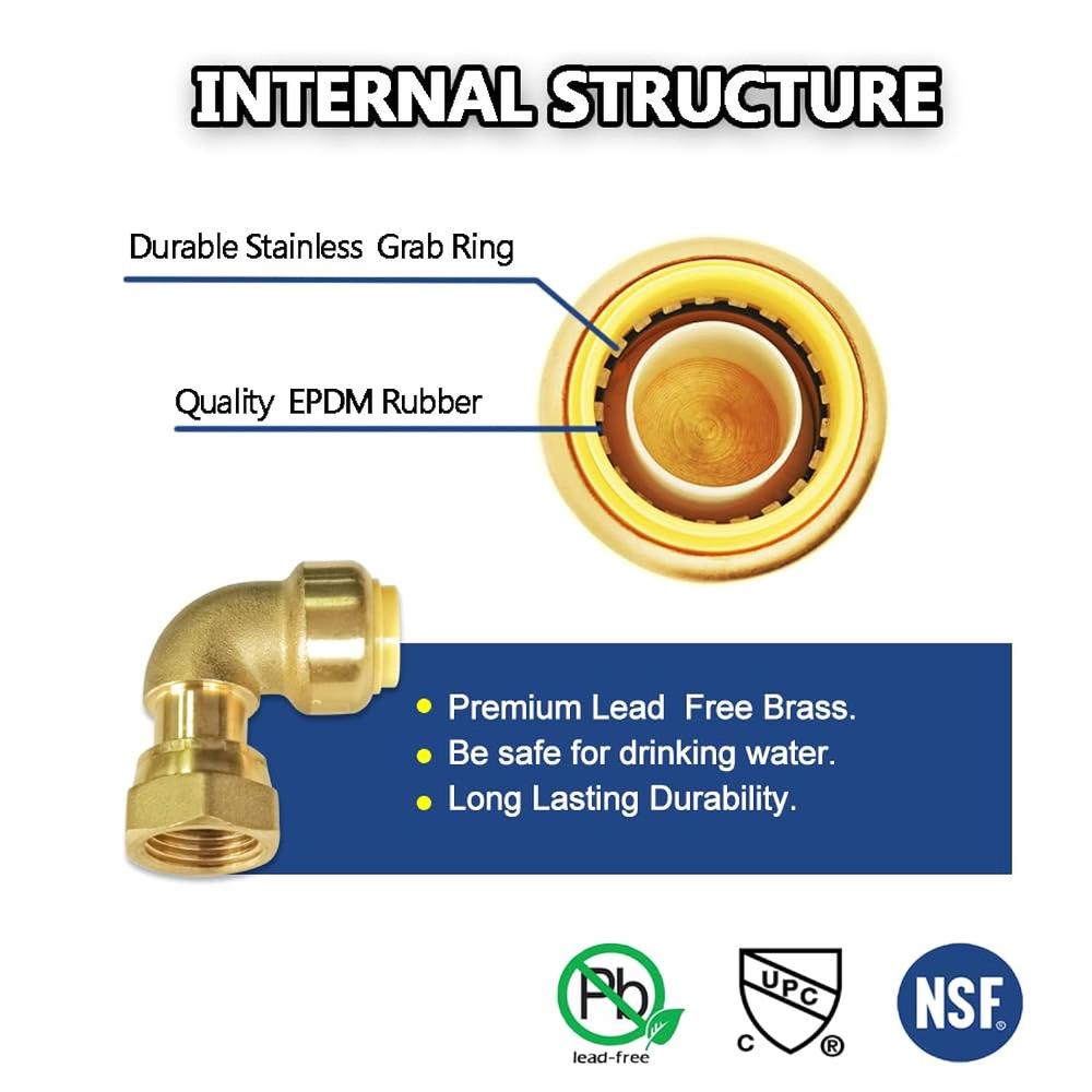 Great Choice Products Push Elbow Coupling With Union 3-4"X3-4" 2Pcs Push-To-Connect Plumbing Fittings Brass Pipe Connector Fittings For Copper…