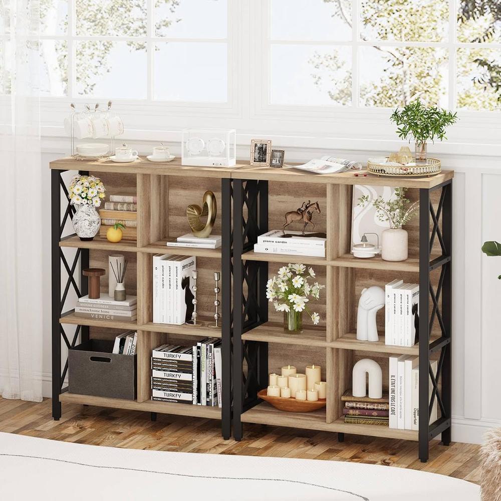 Great Choice Products Rustic 6 Cube Storage Organizer Shelf, Wood And Metal Cubby Bookcase, Industrial 3 Tier Cube Bookshelf (Rustic Oak)