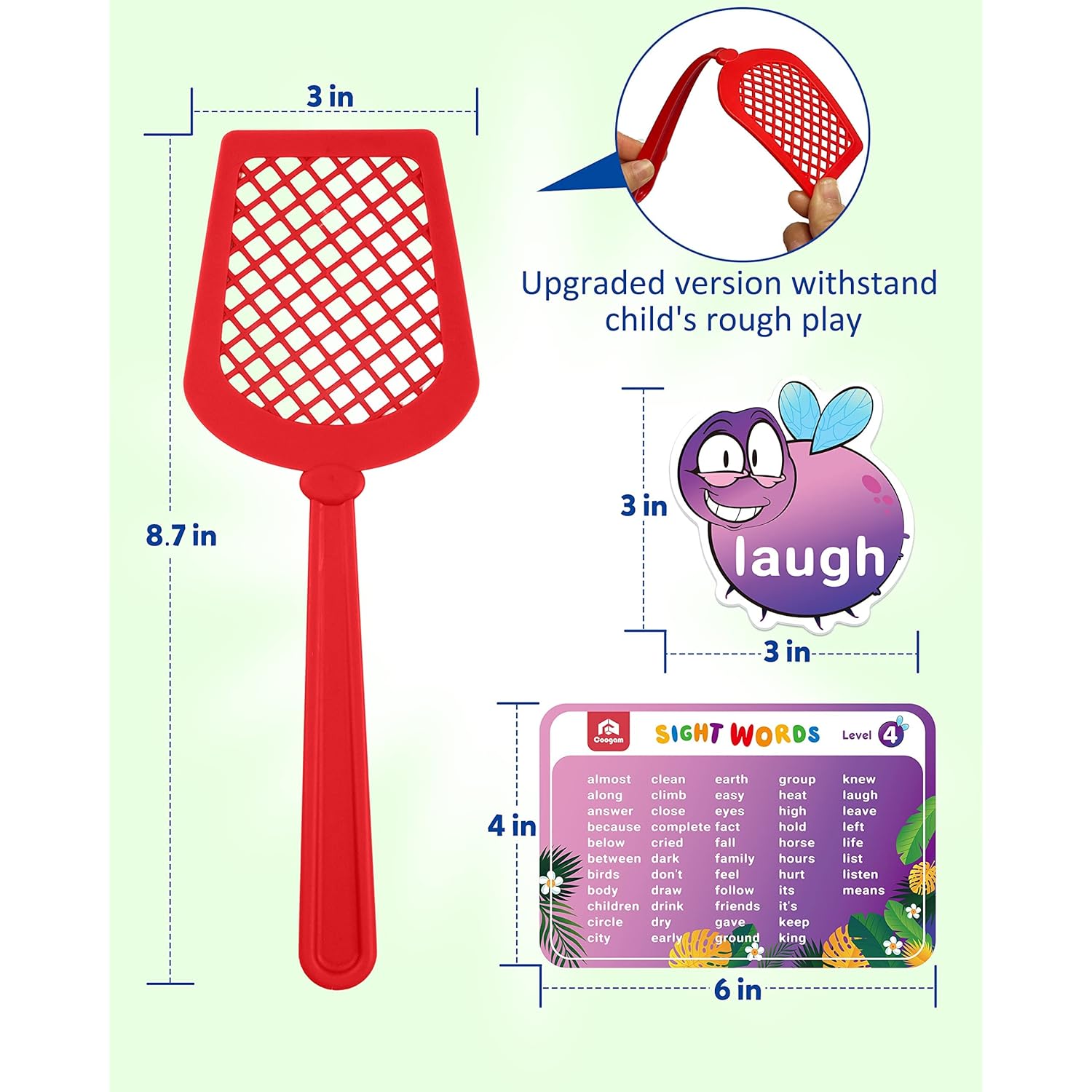 Great Choice Products Sight Words Game With 400 Fry Sight Words And 4 Fly Swatters Set, Dolch Word List Phonics, Literacy Learning Reading Fla…