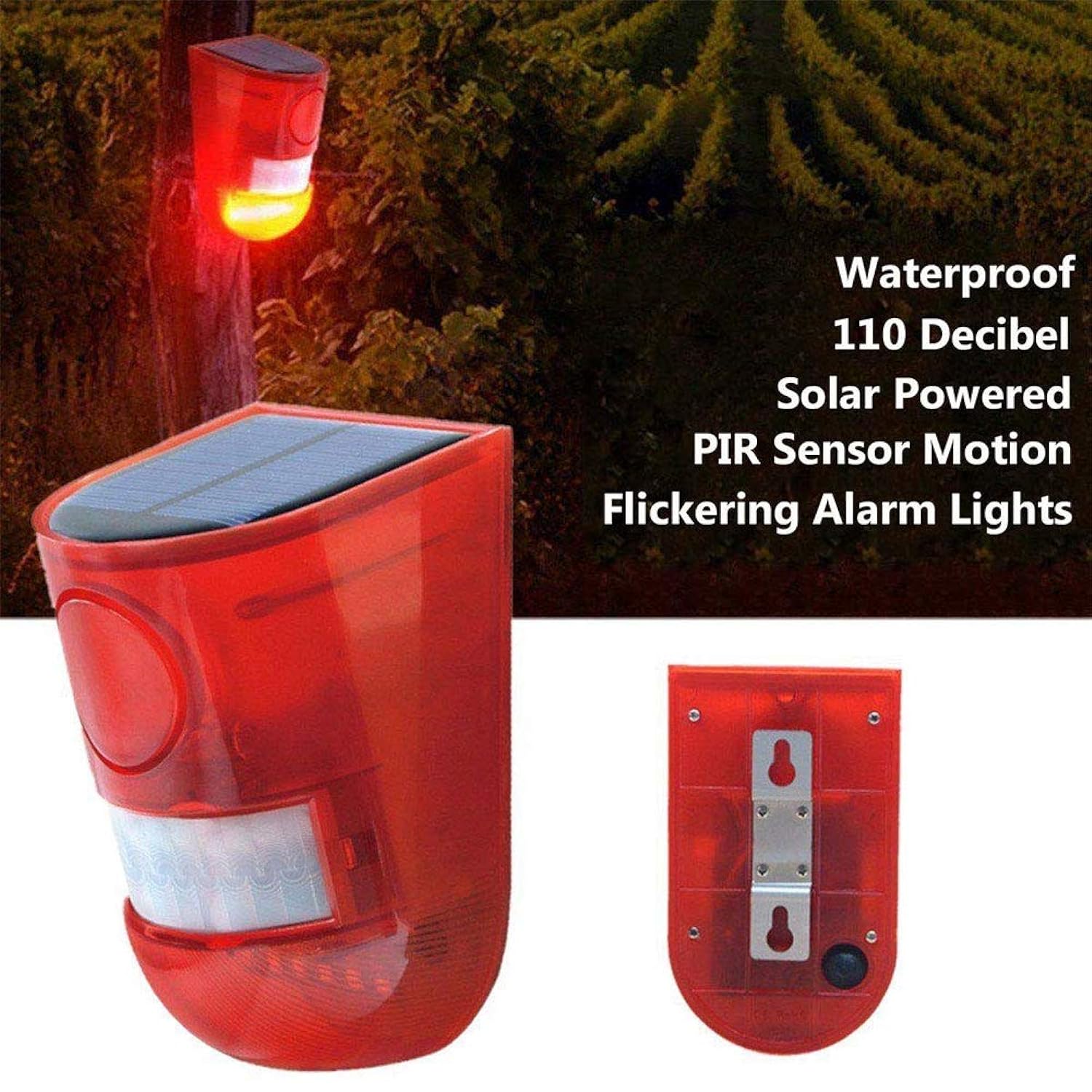 Great Choice Products Solar Security Light Alarm,2 Pack Ip65 Waterproof Pir Led Motion Sensor Flashing Light Lamp,Built In Battery,Energy Savi…