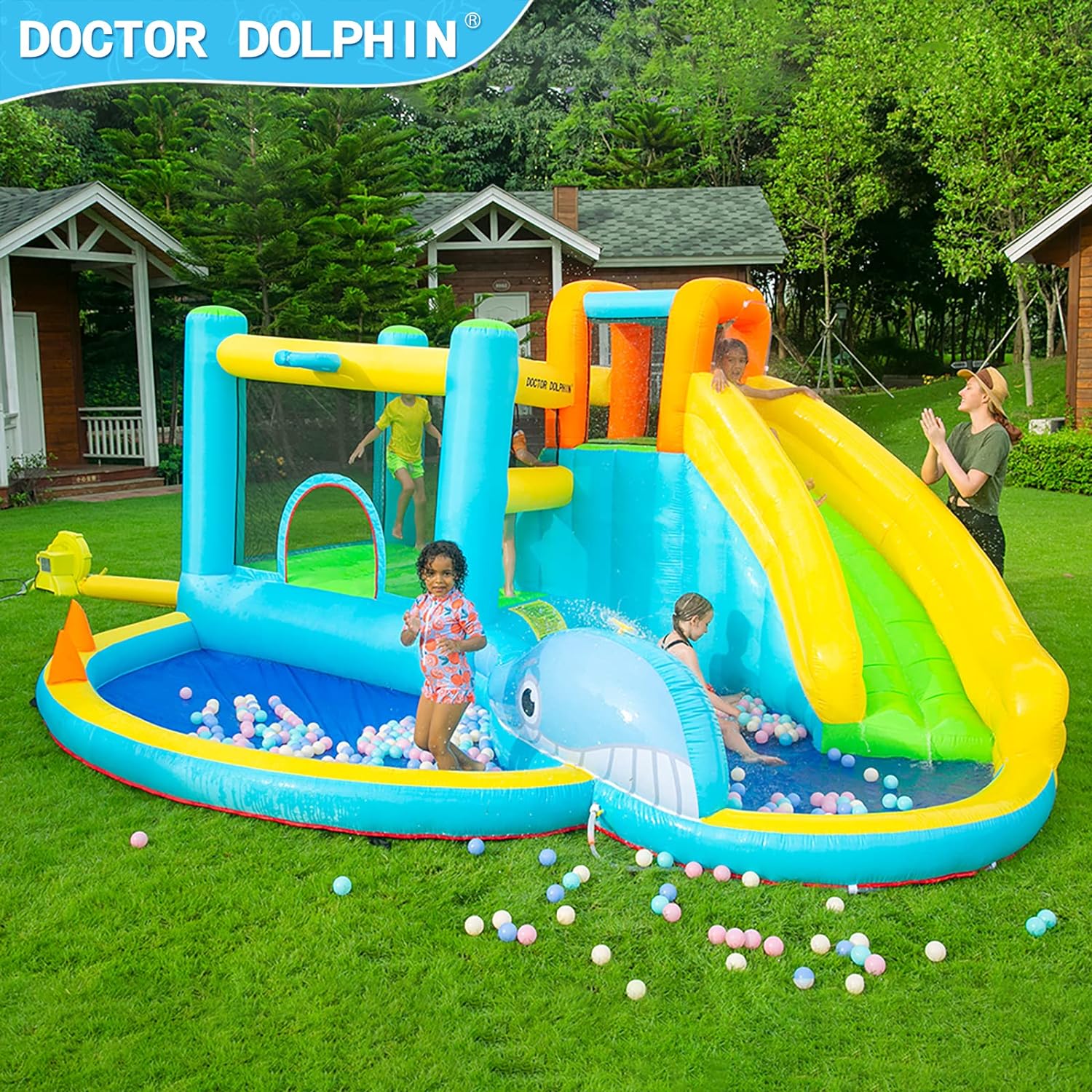 Great Choice Products Water Bounce House- Inflatable Water Slide Park Air Blower For Kids, Bouncy Castle With Splash Pool Outdoor Backyard (Ma…