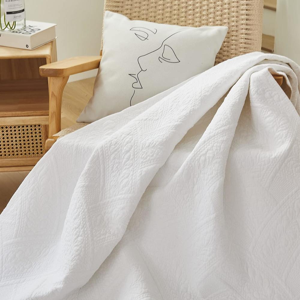 Great Choice Products White Quilt Throw Blanket Cotton Throw Blanket For Bed Couch Day Bed Cover Solid Decorative Blankets 47 X 60 Inch