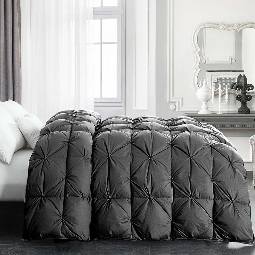 Great Choice Products California King Feather And Down Comforter, 108 X 98 Inches Grey Pinch Pleat Cal King Size Duvet Insert With 100% Cotton