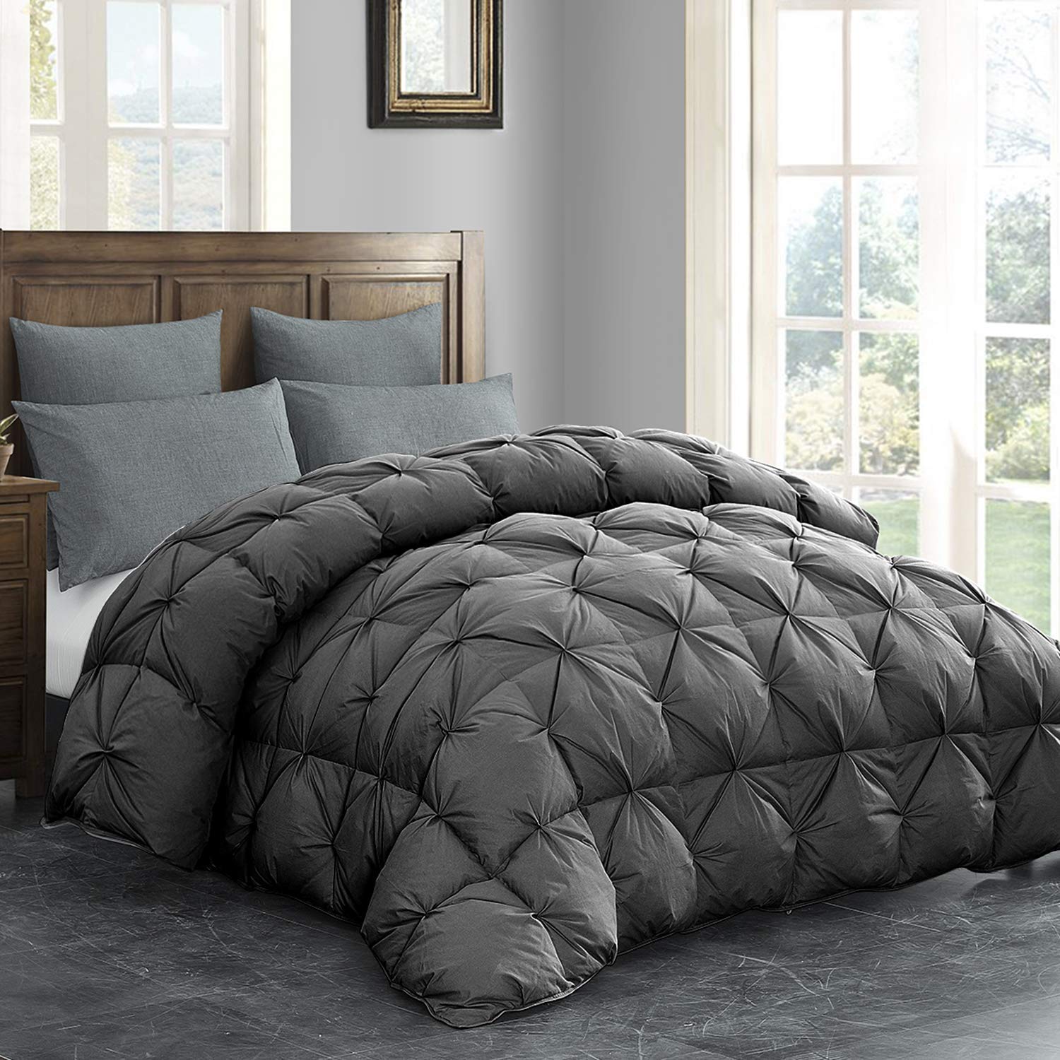 Great Choice Products California King Feather And Down Comforter, 108 X 98 Inches Grey Pinch Pleat Cal King Size Duvet Insert With 100% Cotton