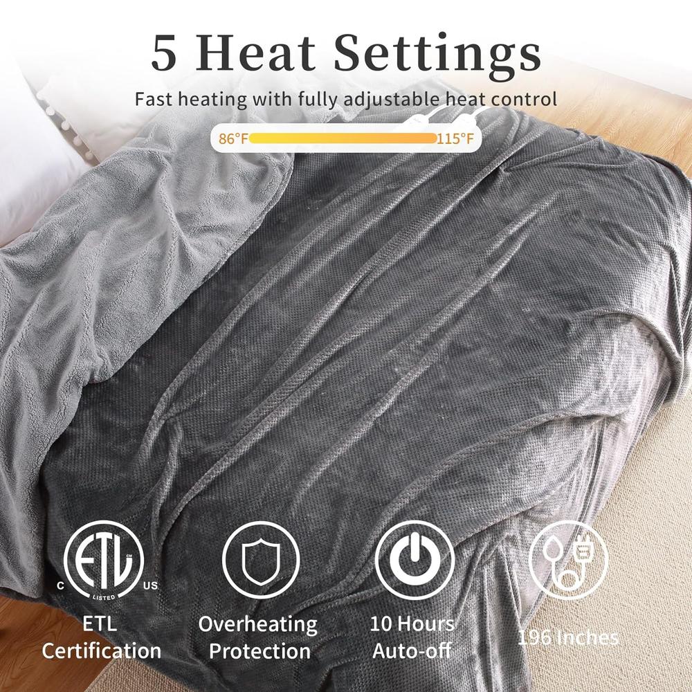 Great Choice Products Heated Electric Blanket Throw Queen Size With Dual Control, Flannel Sherpa Heating Blankets, Soft Thicken Heated Throws …