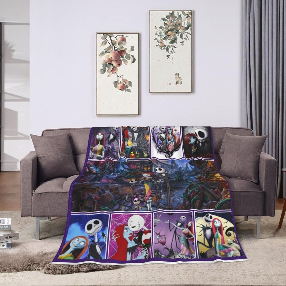 Great Choice Products Skull Anime Before Christmas Blanket With Funny Jack Movie Bed Blanket, Horror Christmas Blanket All Season Fuzzy Blanke…