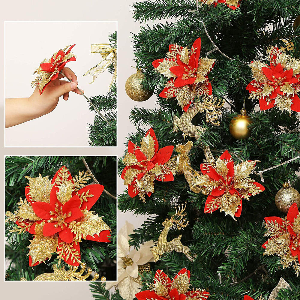 Great Choice Product 24X Artificial Red Poinsettia Flowers Christmas Tree Party Ornaments Decor Gift