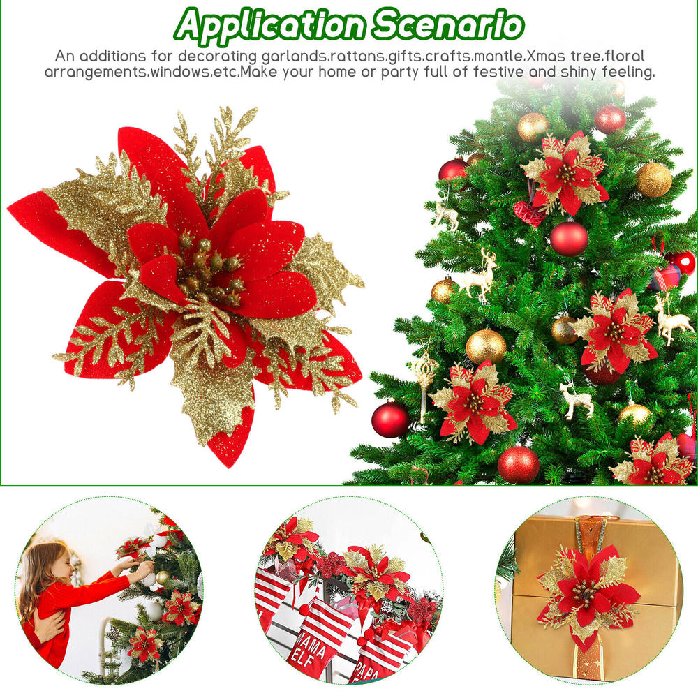Great Choice Product 24X Artificial Red Poinsettia Flowers Christmas Tree Party Ornaments Decor Gift