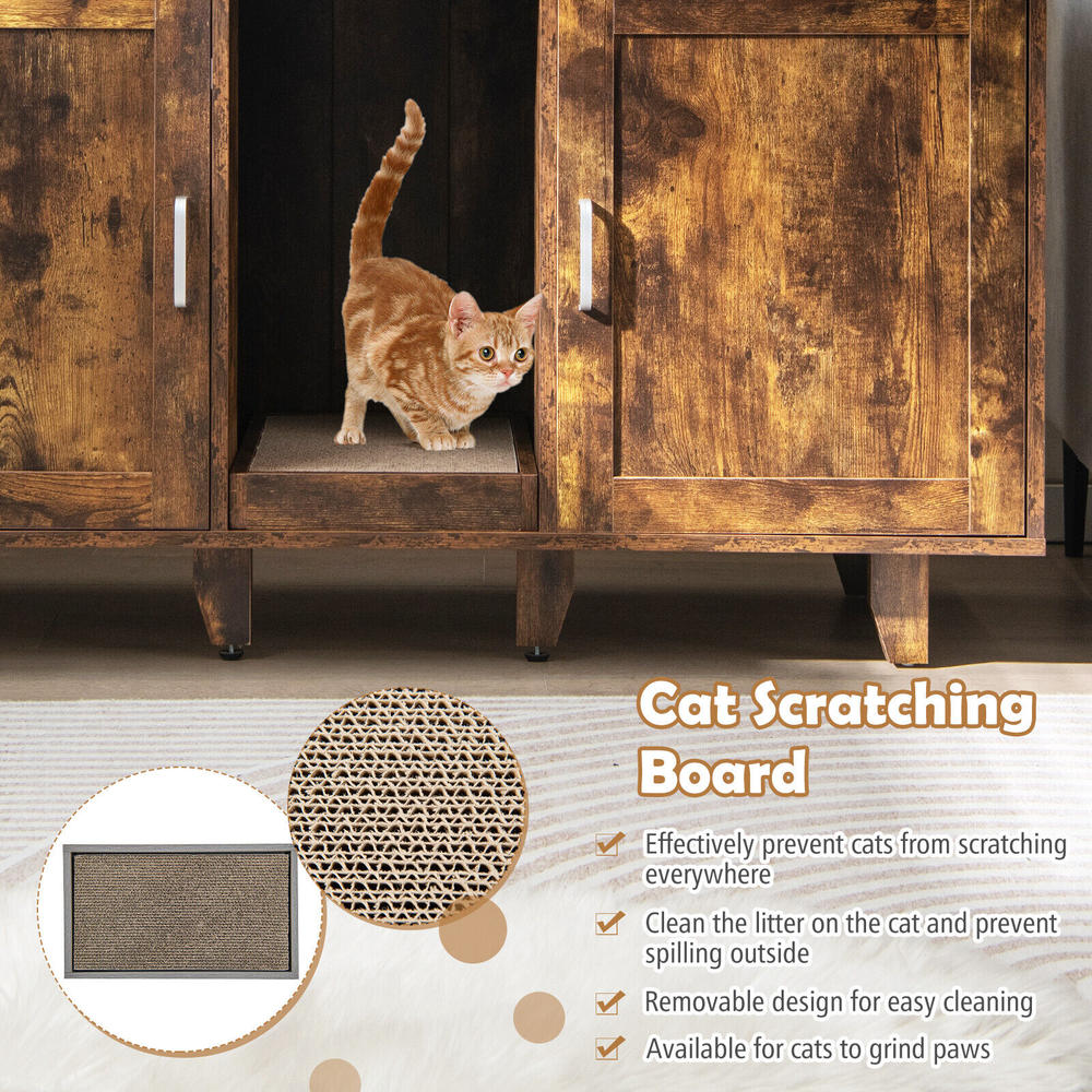 Great Choice Product Cat Litter Box Enclosure Hidden Cat Washroom W/ 2 Doors Rustic Brown