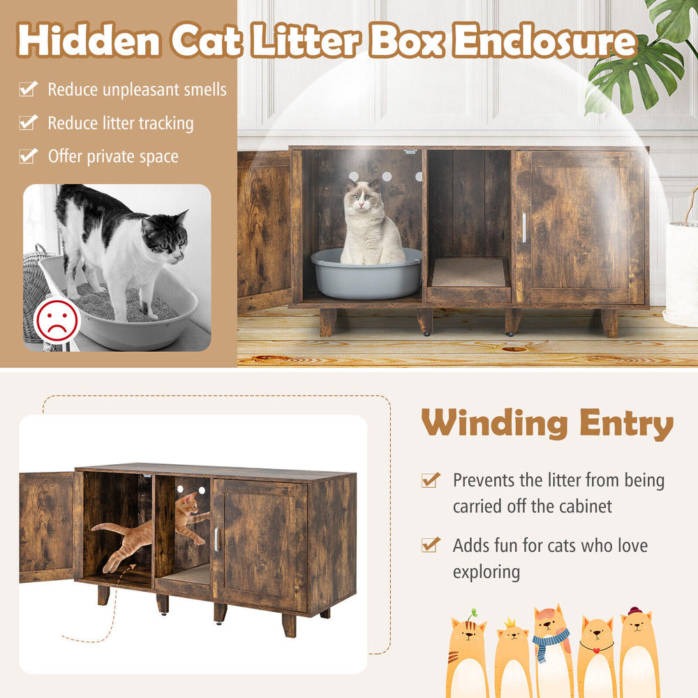 Great Choice Product Cat Litter Box Enclosure Hidden Cat Washroom W/ 2 Doors Rustic Brown