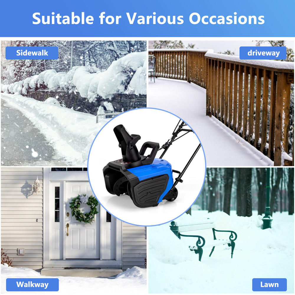 Great Choice Product Electric Snow Thrower 120V 15Amp Corded Snow Blower W/ 180° Chute Rotation Blue