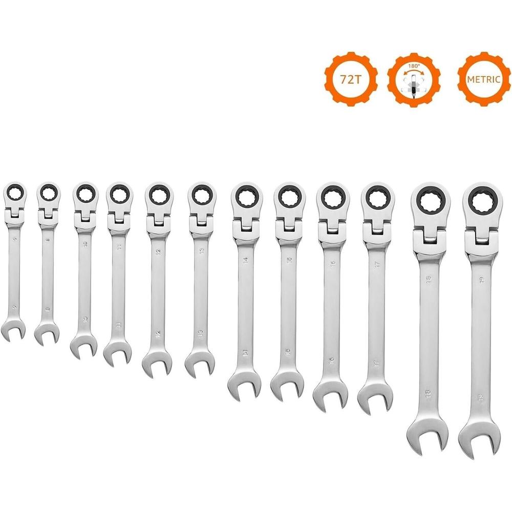 Great Choice Product 12Pc 8-19Mm Metric Flexible Head Ratcheting Wrench Combination Spanner Tool Set
