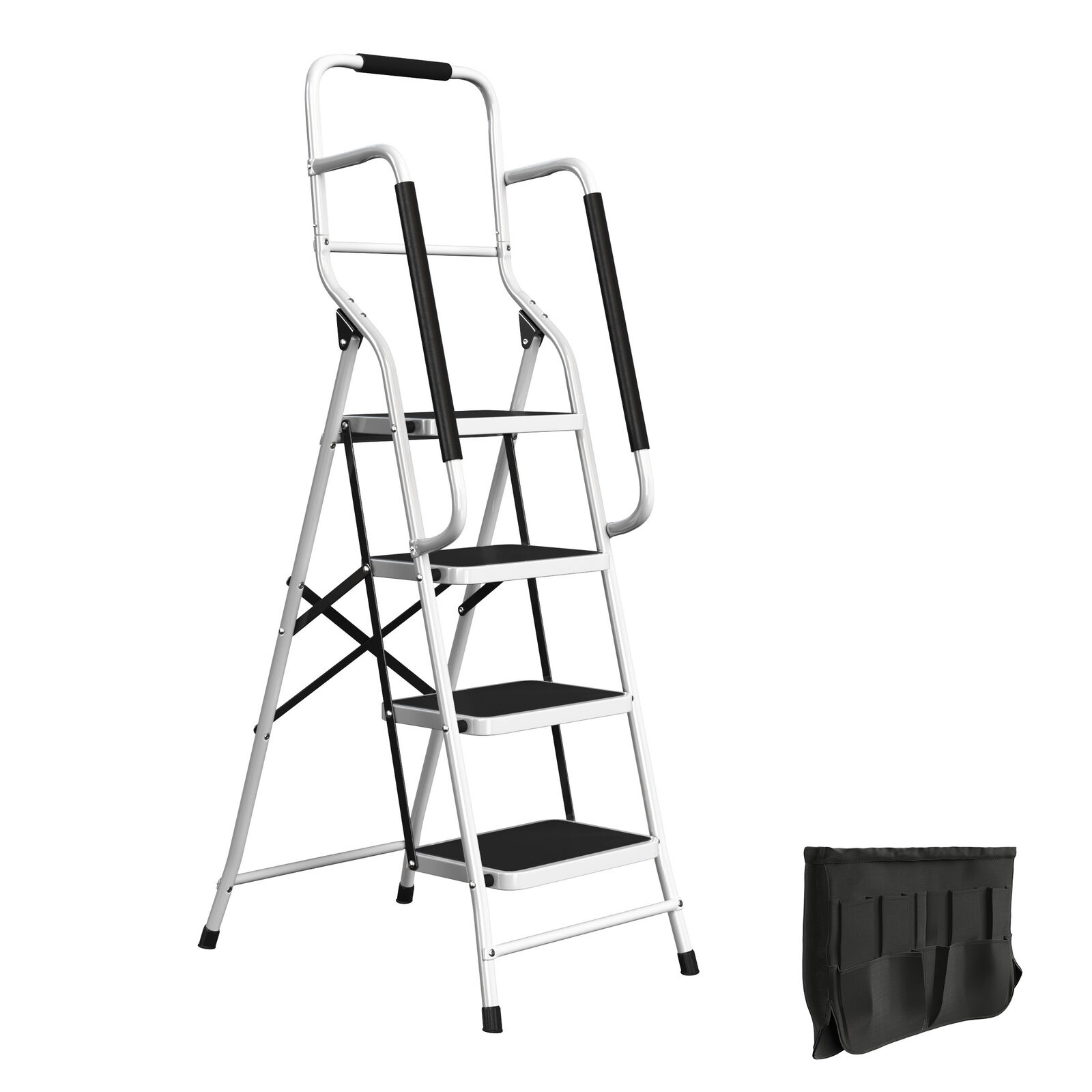 Stalwart 4 Step Ladder Dolly Folding Cart Step Stool Utility Hand Rails