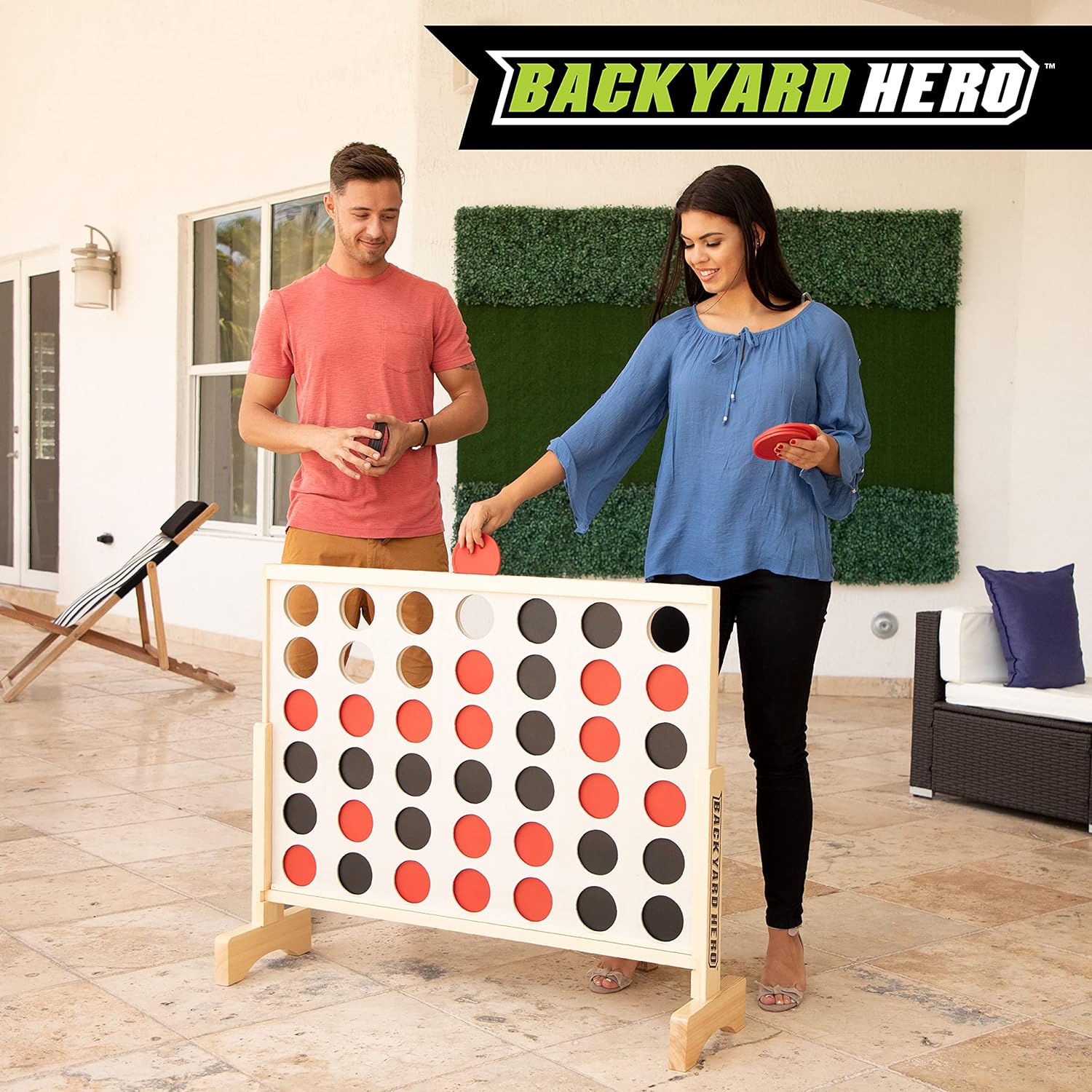 Great Choice Products Family Outdoor Game 3.5’ Oversized 4 In A Row, Easy Set-Up Classic Yard Game With Disc Storage Bag