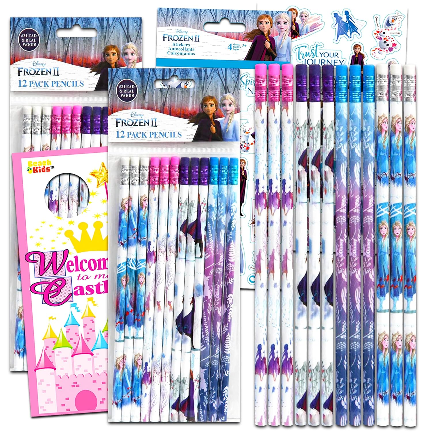 Great Choice Products Disney Frozen Pencils School Supplies Bundle - 24 Frozen 2 Pencils Featuring Anna And Elsa With Frozen Stickers (Frozen Pa