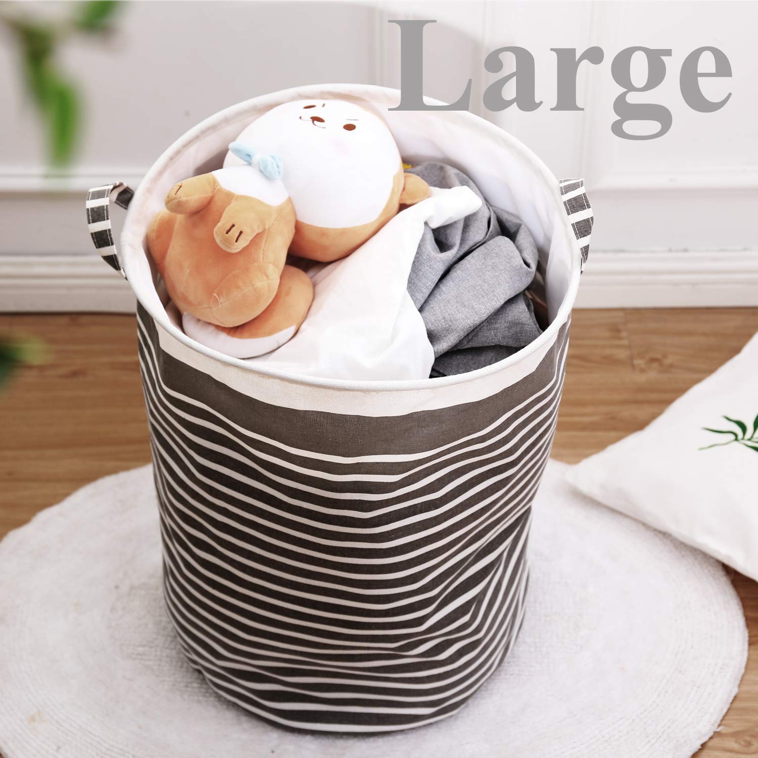 Great Choice Products Waterproof Fabric Laundry Hamper Collapsible, 22 Inch Tall Grey Thickened Canvas Dirty Clothes Hampers For Bedroom, Kids R