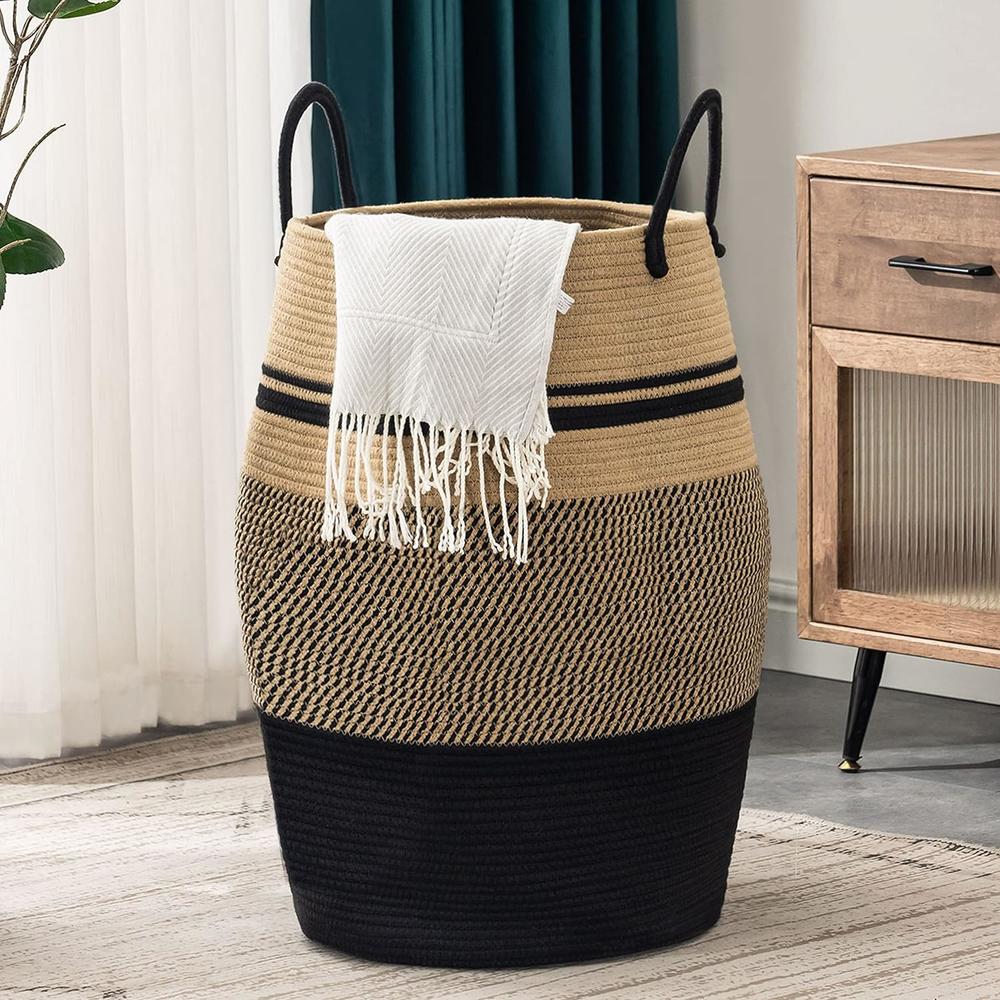 Great Choice Products 105L Extra Large Woven Laundry Hamper Basket With Heavy Duty Cotton Rope Handles For Clothes And Toys In Bedroom, Nursery 