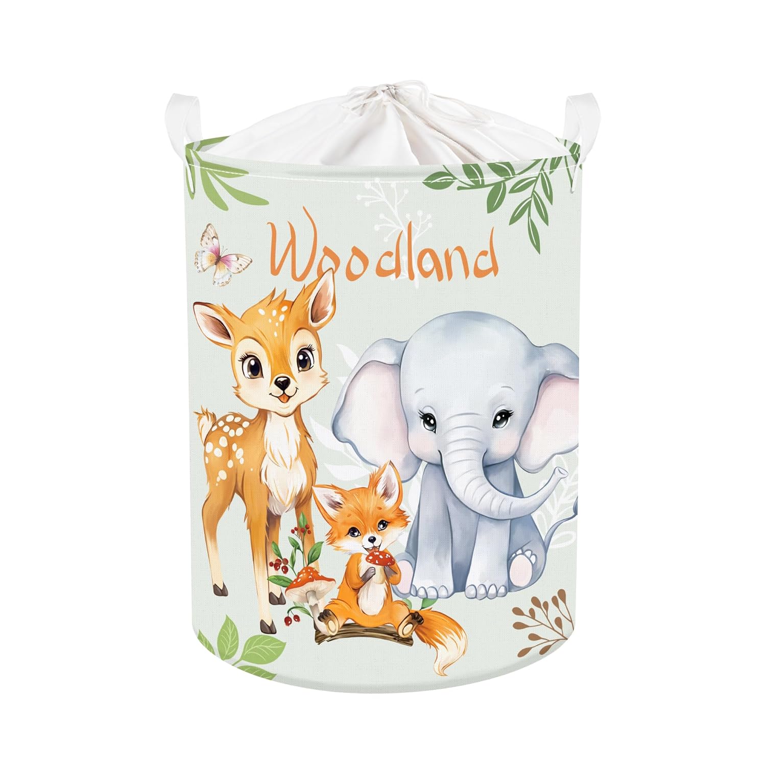 Great Choice Products 45L Giraffe Elephant Fox Kids Boys Girls Laundry Hamper Green Woodland Animals Round Toy Clothes Storage Basket For Childr