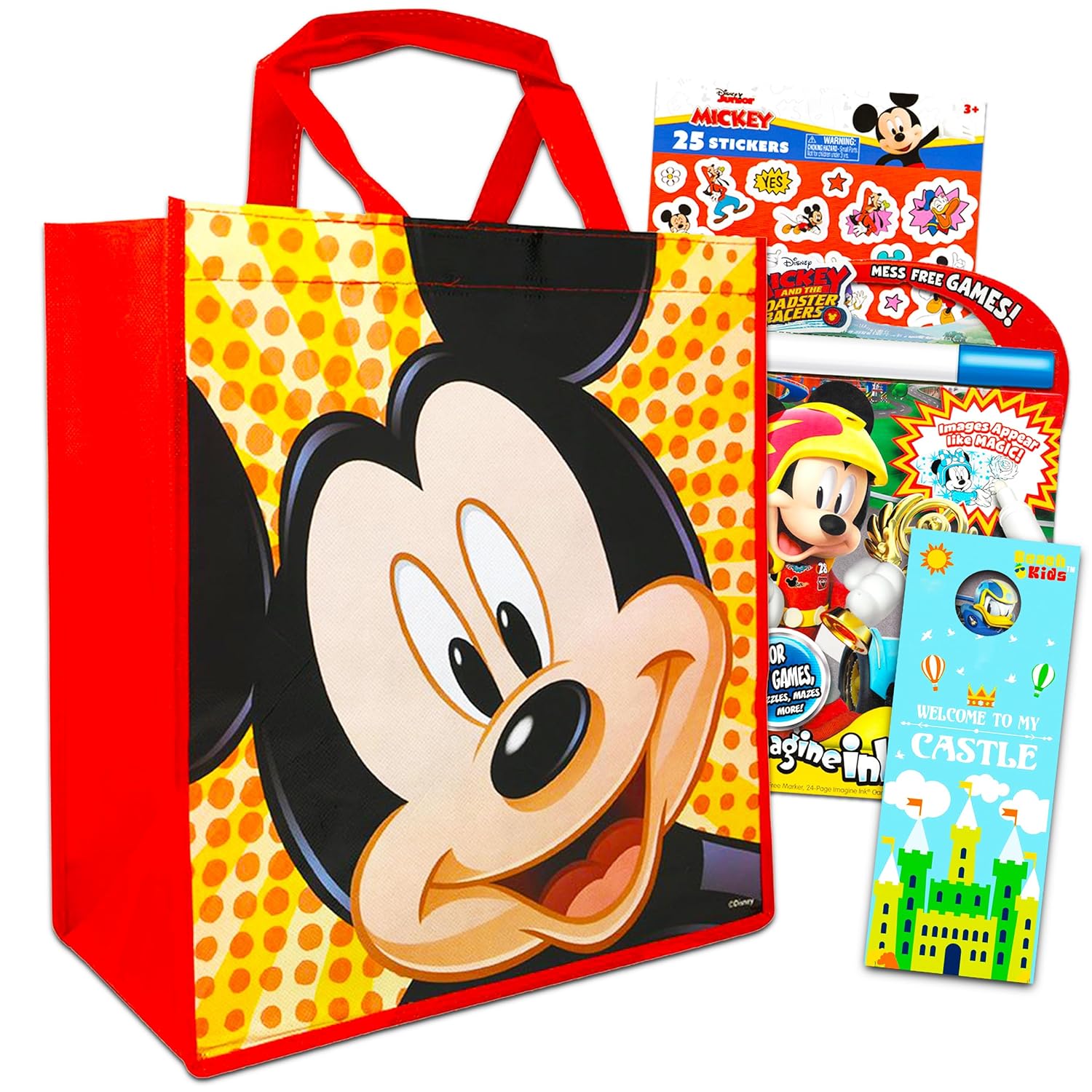 Great Choice Products Disney Mickey Mouse Travel Bag Bundle 4 Pack Mickey Mouse Activity Set - Mickey Mouse Travel Set With Coloring Books, Game