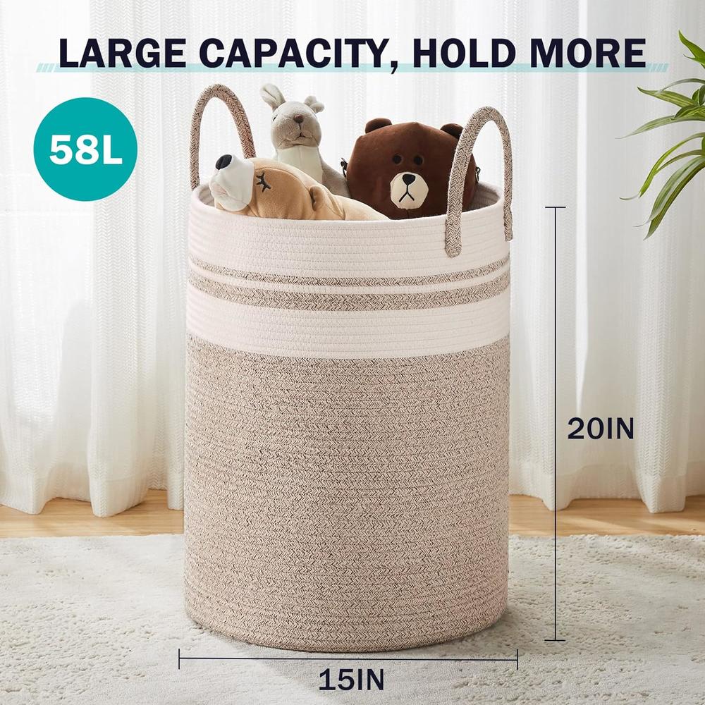 Great Choice Products Woven Rope Laundry Hamper Basket, 58L Tall Laundry Basket For Blanket Organizer- Clothes Hamper For Bedroom Storage, Baby 