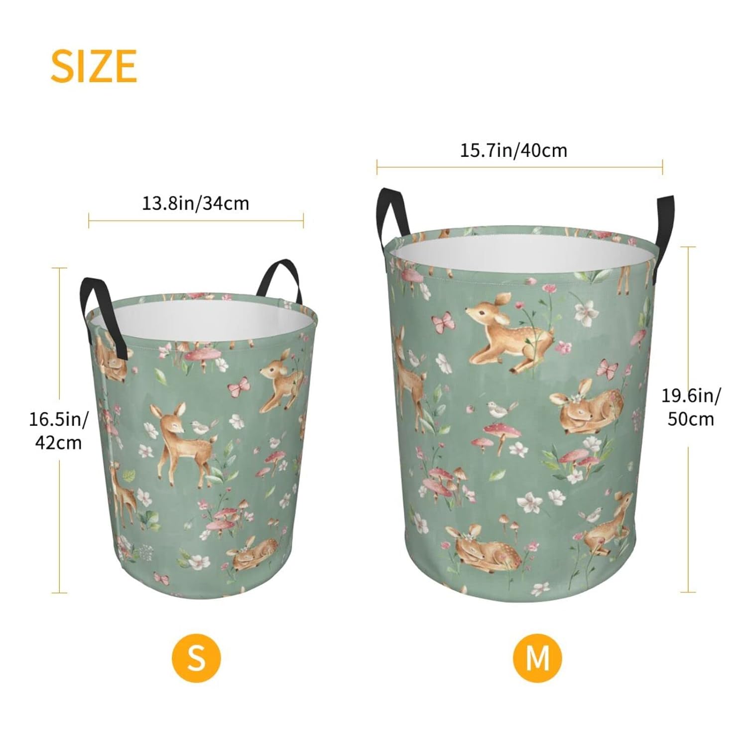 Great Choice Products 38L Round Laundry Hamper Cute Deers Storage Basket Waterproof Coating Woodland Forest Animals Butterflies And Flowers Orga