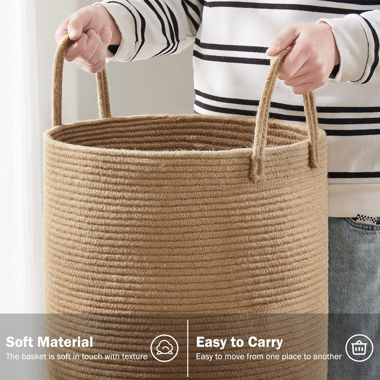 Great Choice Products Jute Rope Woven Laundry Hamper Basket By , 58L Tall Laundry Basket, Baby Nursery Hamper For Blanket Storage, Clothes Hampe