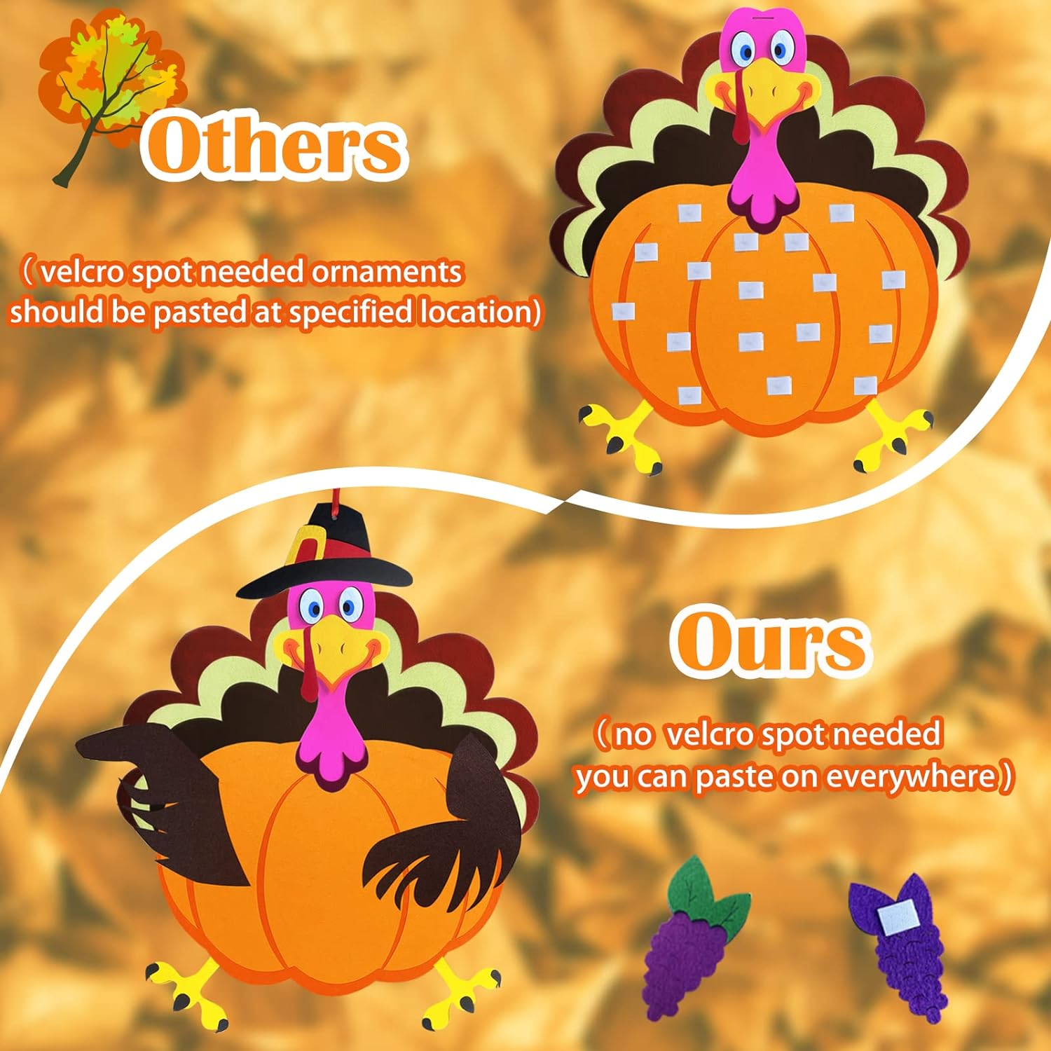 Great Choice Products Diy Fall Thanksgiving Felt Pumpkin Turkey Hanging Decor For Kids Felt Crafts And Kits Adhesive Ornaments Thanksgiving Part