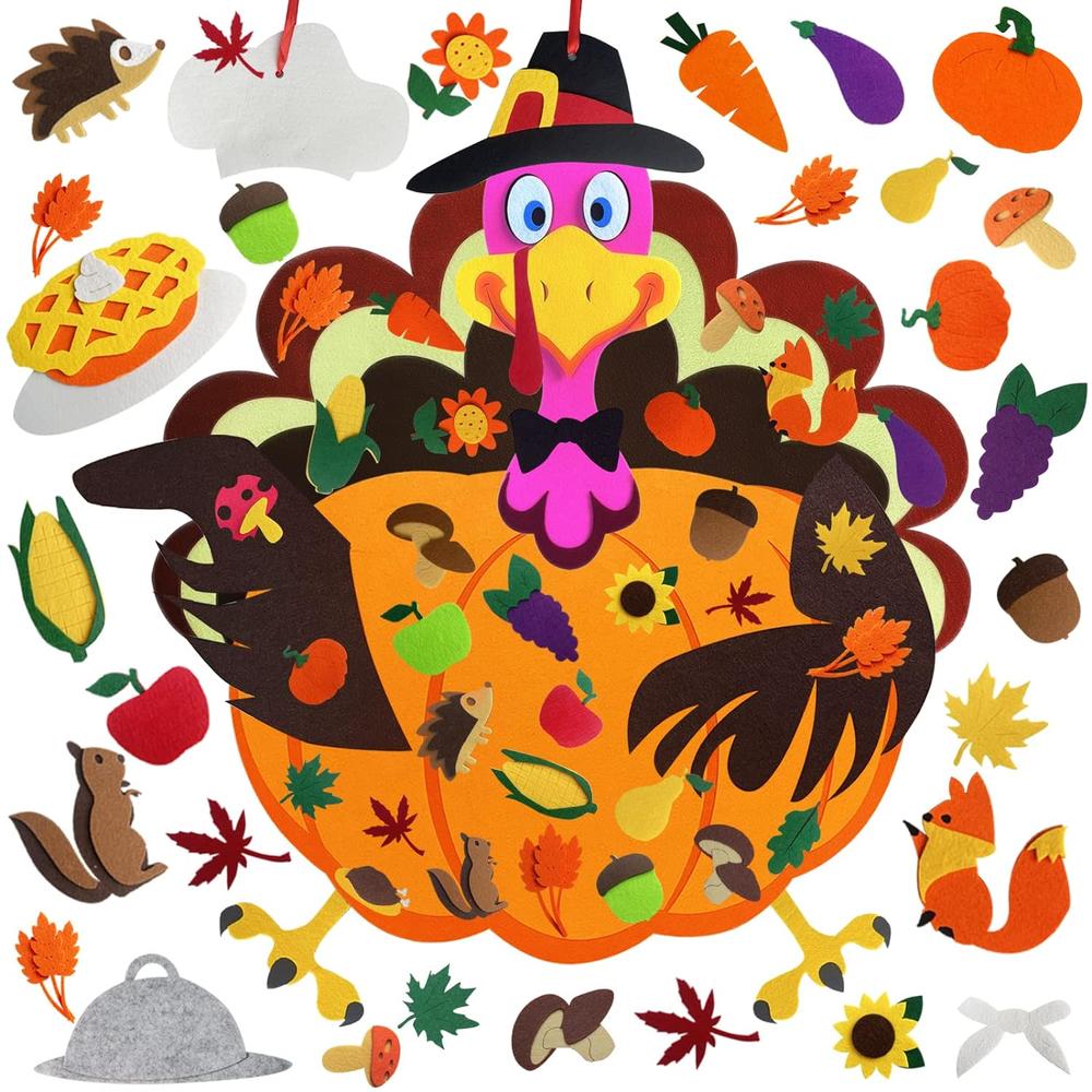 Great Choice Products Diy Fall Thanksgiving Felt Pumpkin Turkey Hanging Decor For Kids Felt Crafts And Kits Adhesive Ornaments Thanksgiving Part