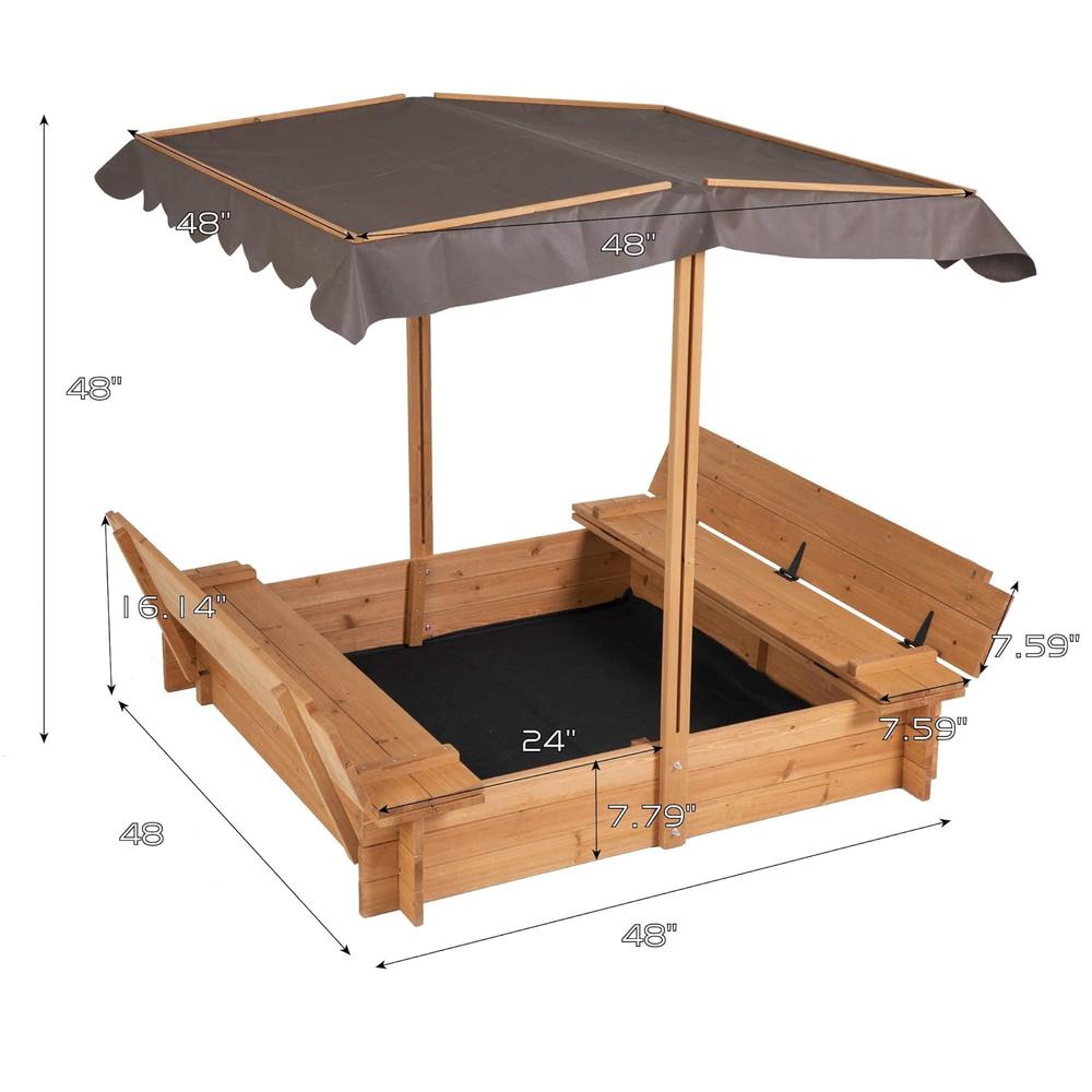 Great Choice Products Wood Sandbox With Cover, Sand Box With 2 Bench Seats For Aged 3-8 Years Old, Sand Boxes For Backyard Garden, Sand Pit For 