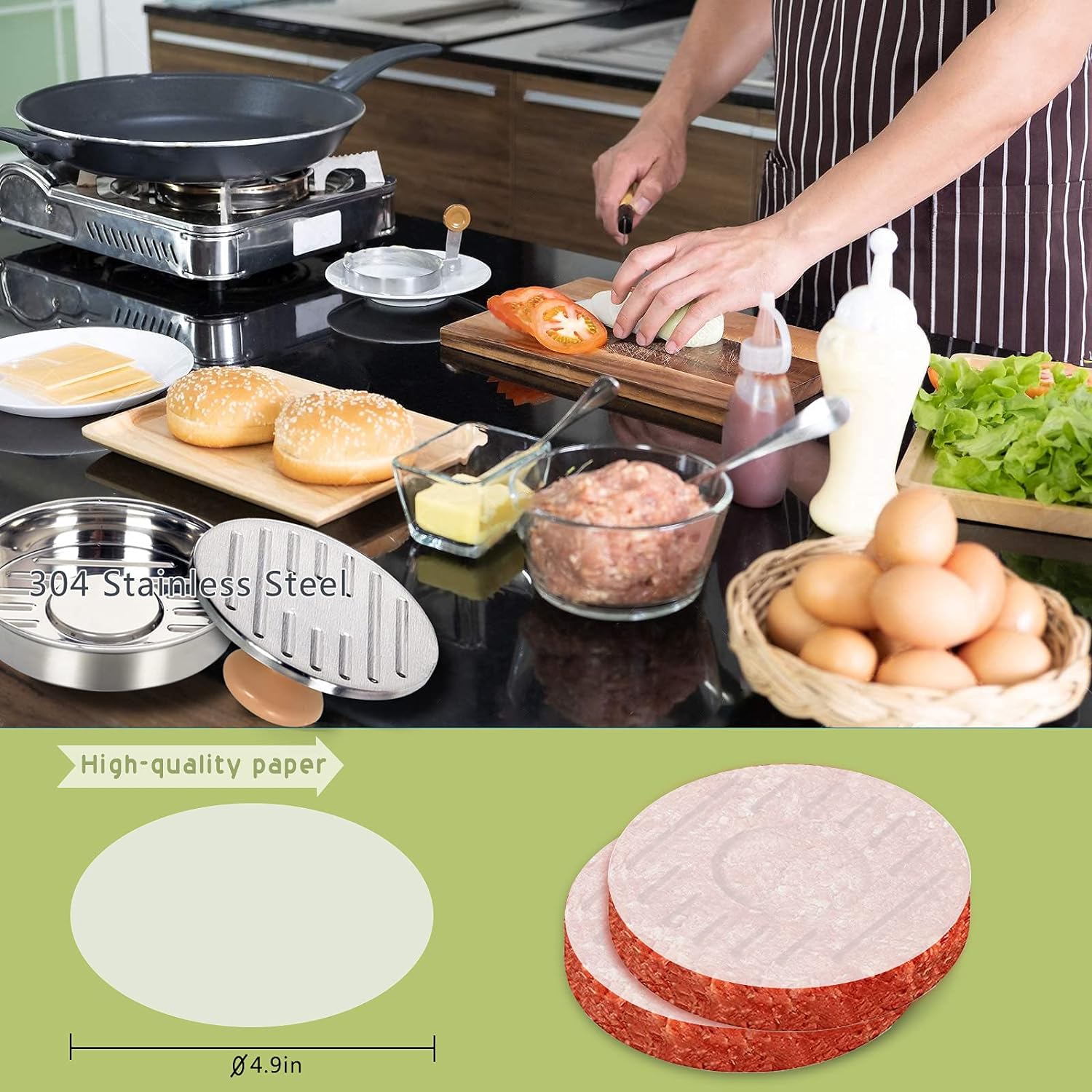 Great Choice Products Burger Press, 5”Stainless Steel Hamburger Press Patty Maker, Non-Stick Hamburger Press For Making Patties, For Grilling An