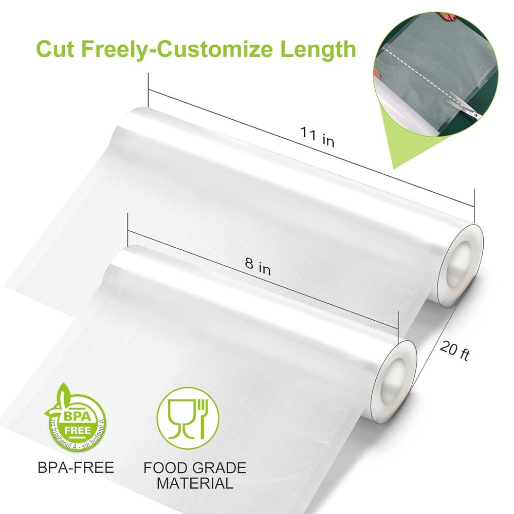 Great Choice Products Vacuum Sealer Rolls Bags, 6 Pack 11" X 20' 3 Rolls +8" X 20' 3 Rolls Storage Bags, Bpa Free, Durable Commercial Customized