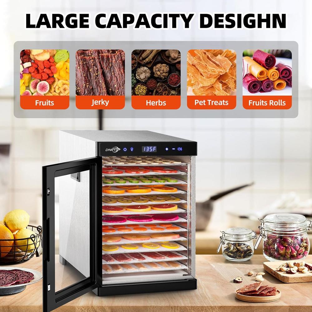 Great Choice Products Food Dehydrator With 12 Stainless Steel Trays, Double Fans, Precise Temperature Control, And Fast Drying Speed With Adjust