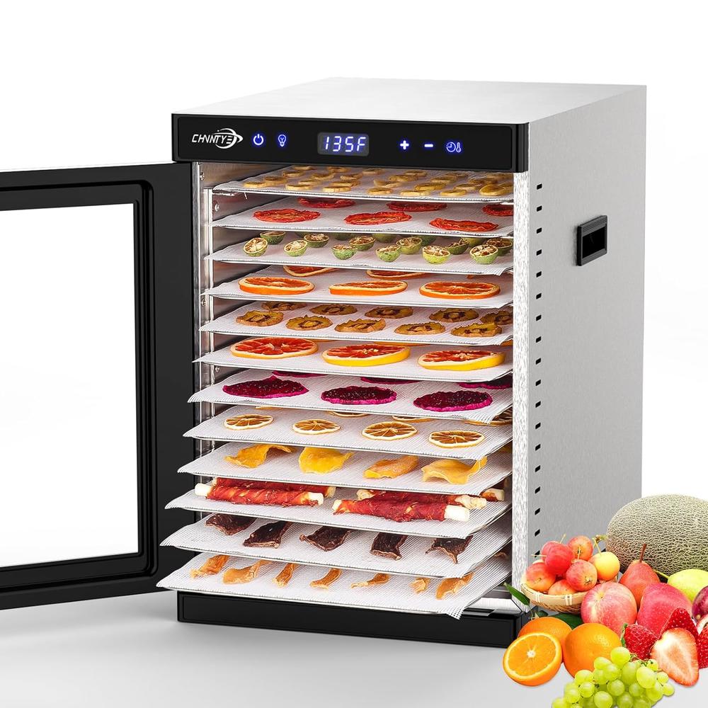 Great Choice Products Food Dehydrator With 12 Stainless Steel Trays, Double Fans, Precise Temperature Control, And Fast Drying Speed With Adjust