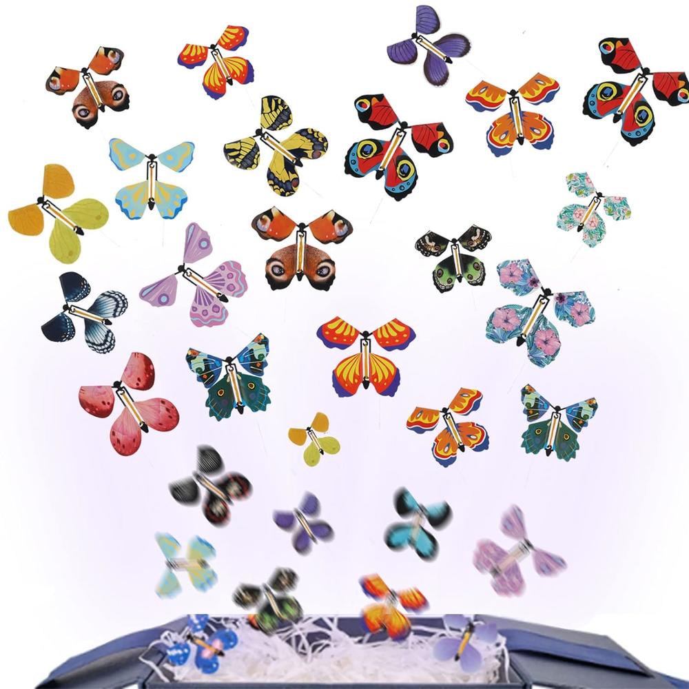 Great Choice Products 40 Pcs Magic Flying Butterfly, Fairy Flying Toys Rubber Band Powered Wind Up Flying Butterfly Flying Butterfly Cards Butte
