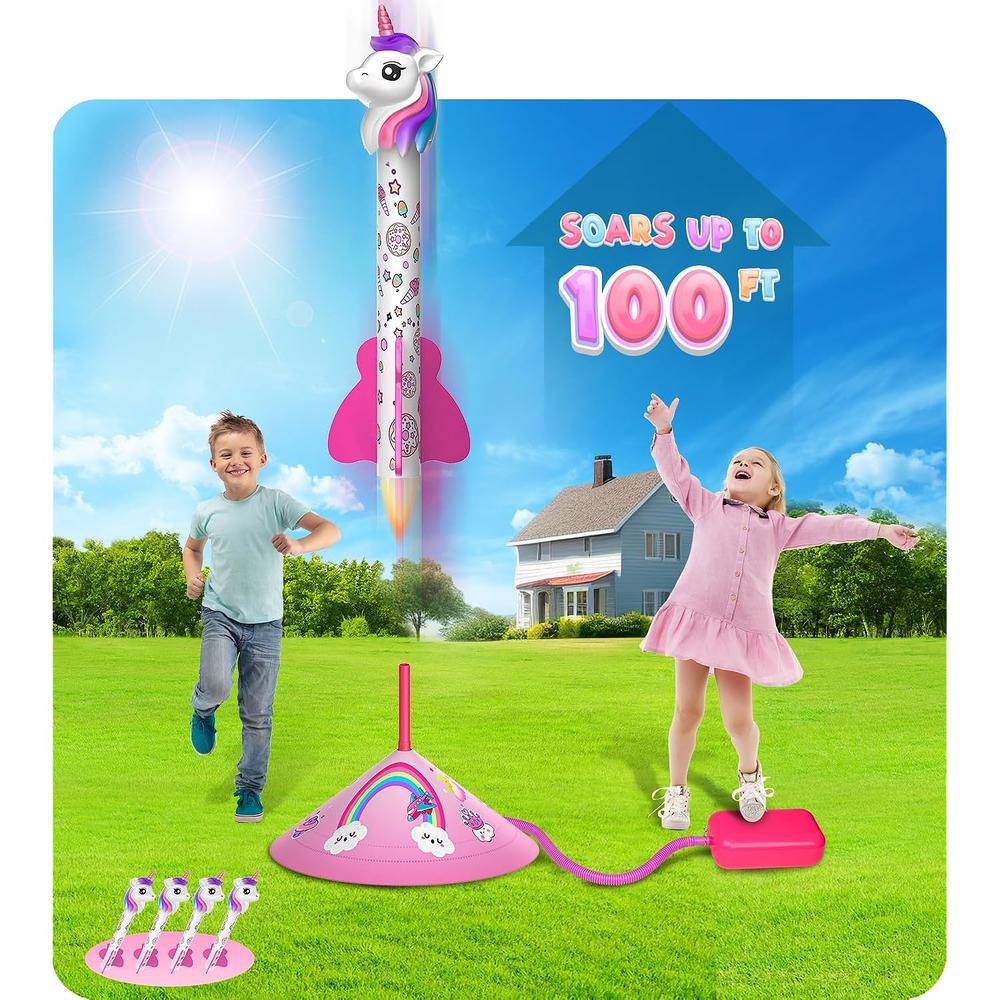 Great Choice Products Unicorn Rocket Launcher For Girls, 4 Unicorn Outdoor Toys For Kids, Birthday Unicorn Gifts For Girls Ages 2-16