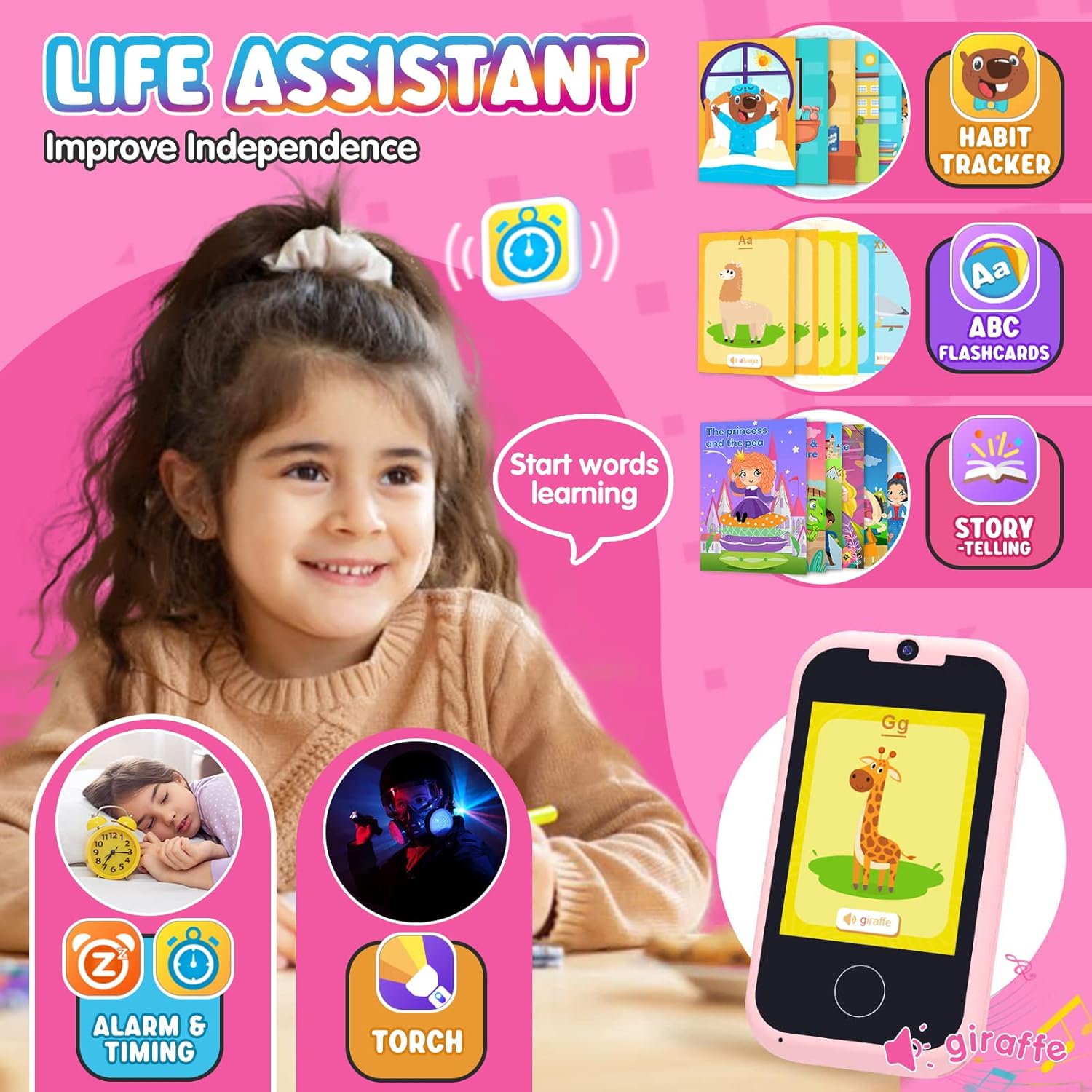 Great Choice Products Kids Smart Toy Phone Girls Toy, Toddler Touchscreen Game Phone For 3 4 5 6 7 Year Old Girl, Christmas Birthday Gifts For C